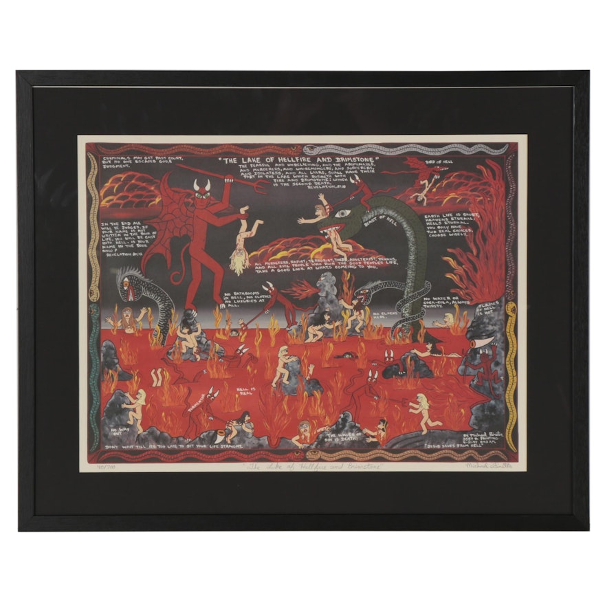Michael Finster Offset Lithograph "The Lake of Hellfire and Brimstone"