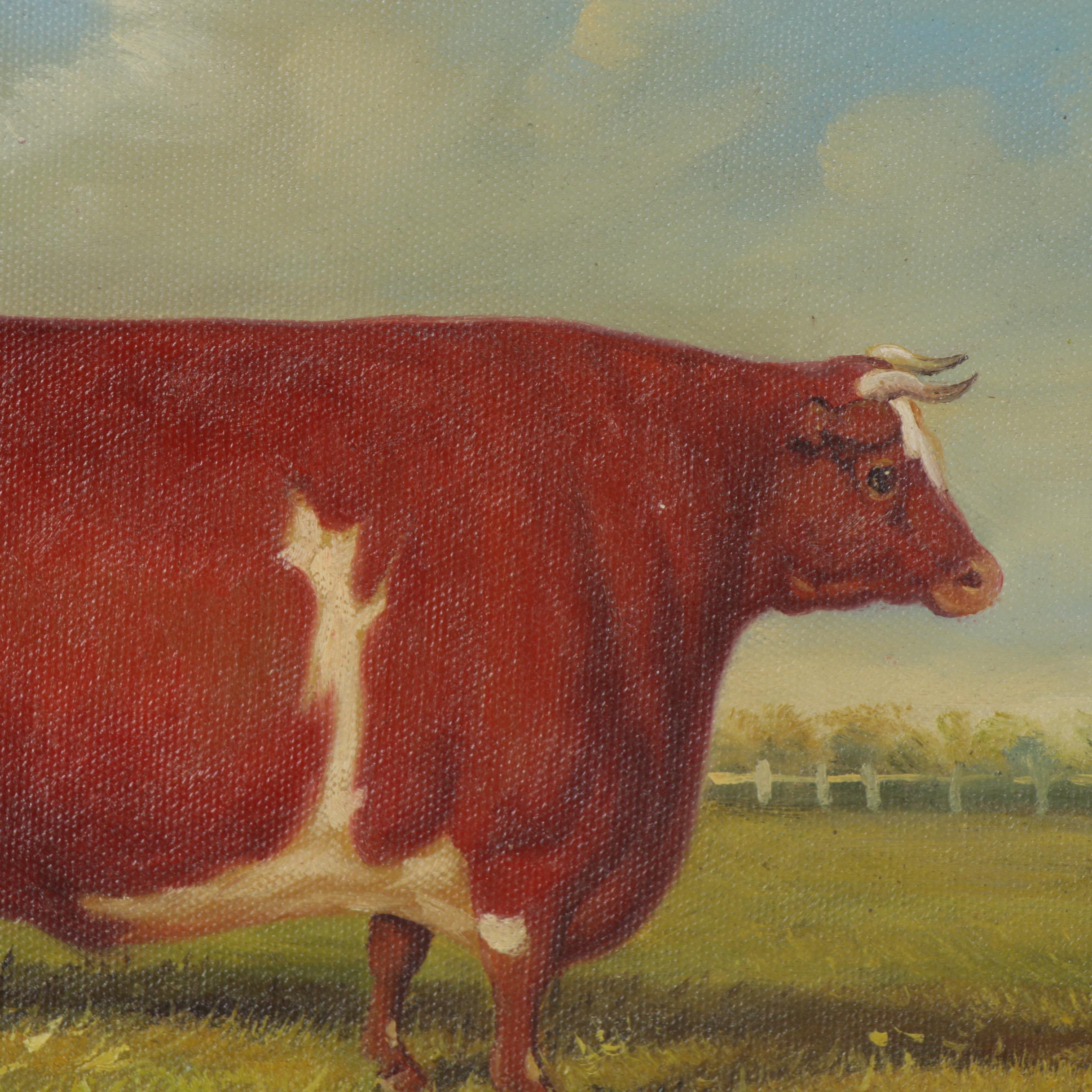 Folk Art Painting of a Prized Competition Bull, 20th Century