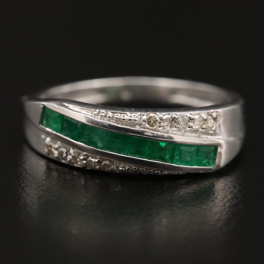 Sterling Silver Emerald and Diamond Channel Band