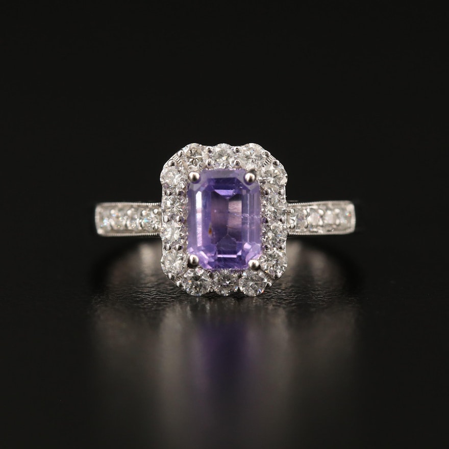 18K 1.47 CT Unheated Purple Sapphire and Diamond Ring with GIA Report