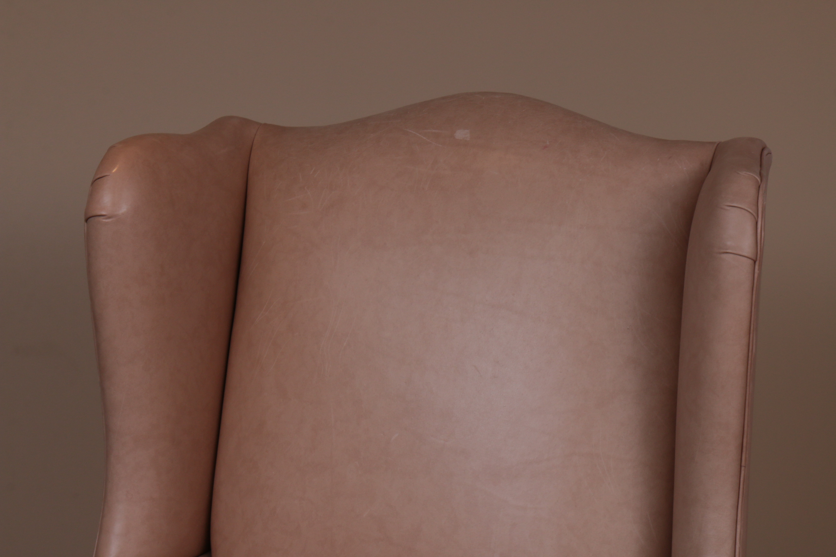 Ethan Allen Queen Anne-Style Leather-Upholstered Wingback Armchair