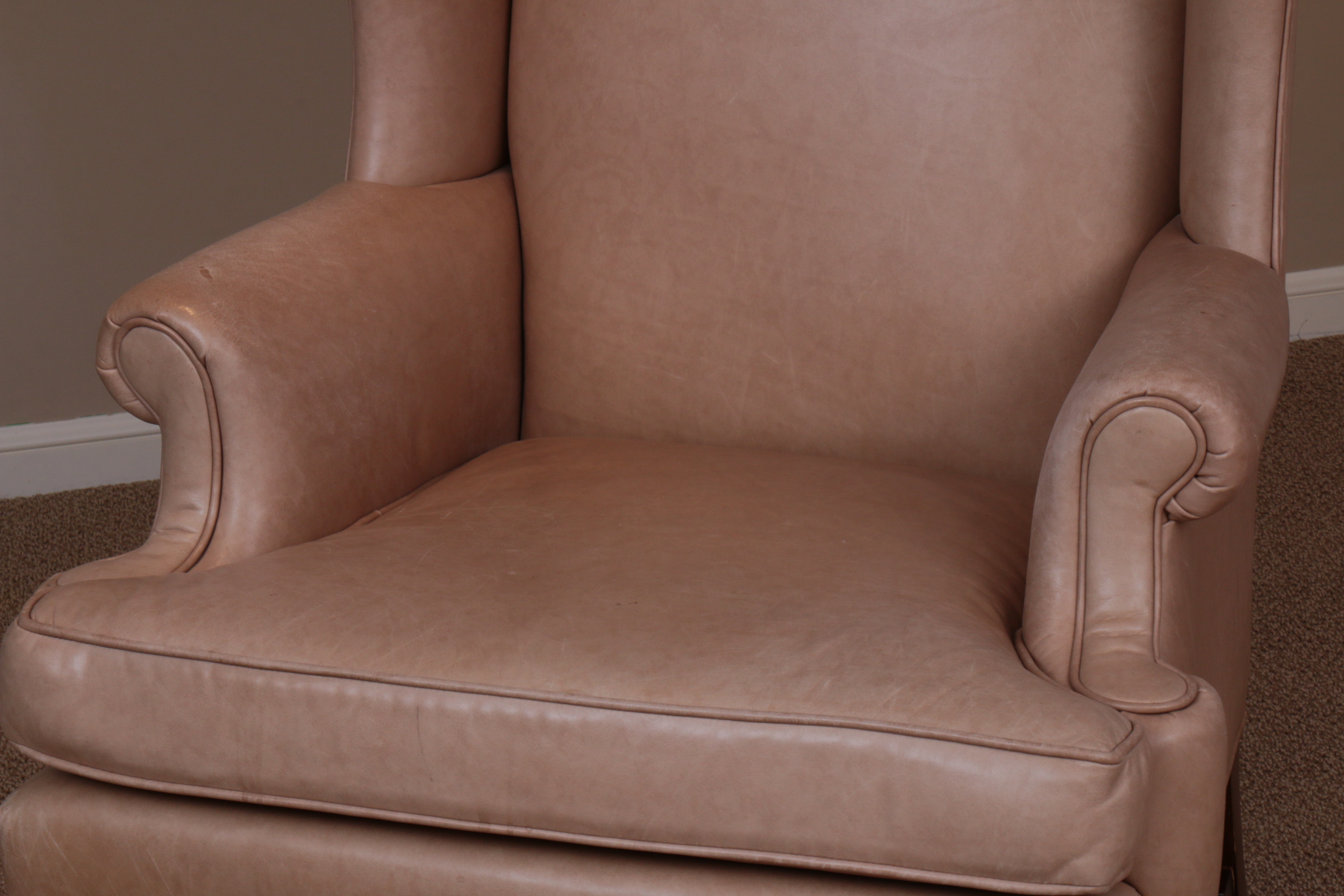 Ethan Allen Queen Anne-Style Leather-Upholstered Wingback Armchair