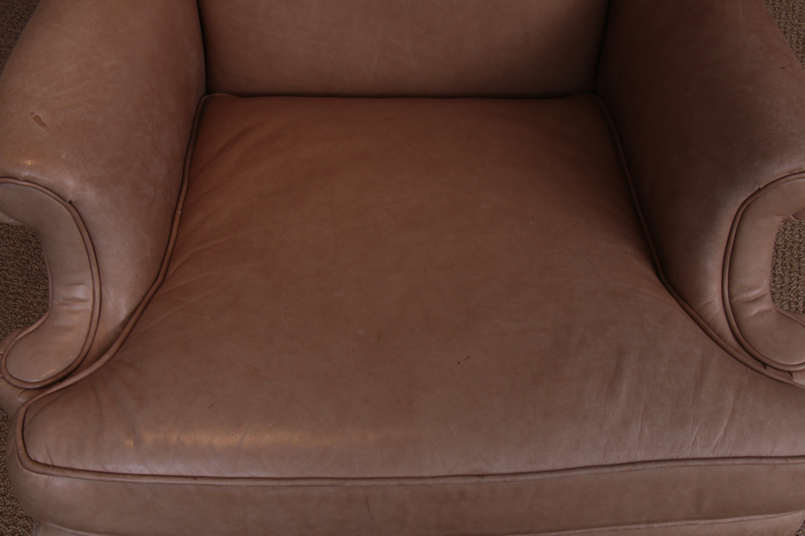 Ethan Allen Queen Anne-Style Leather-Upholstered Wingback Armchair