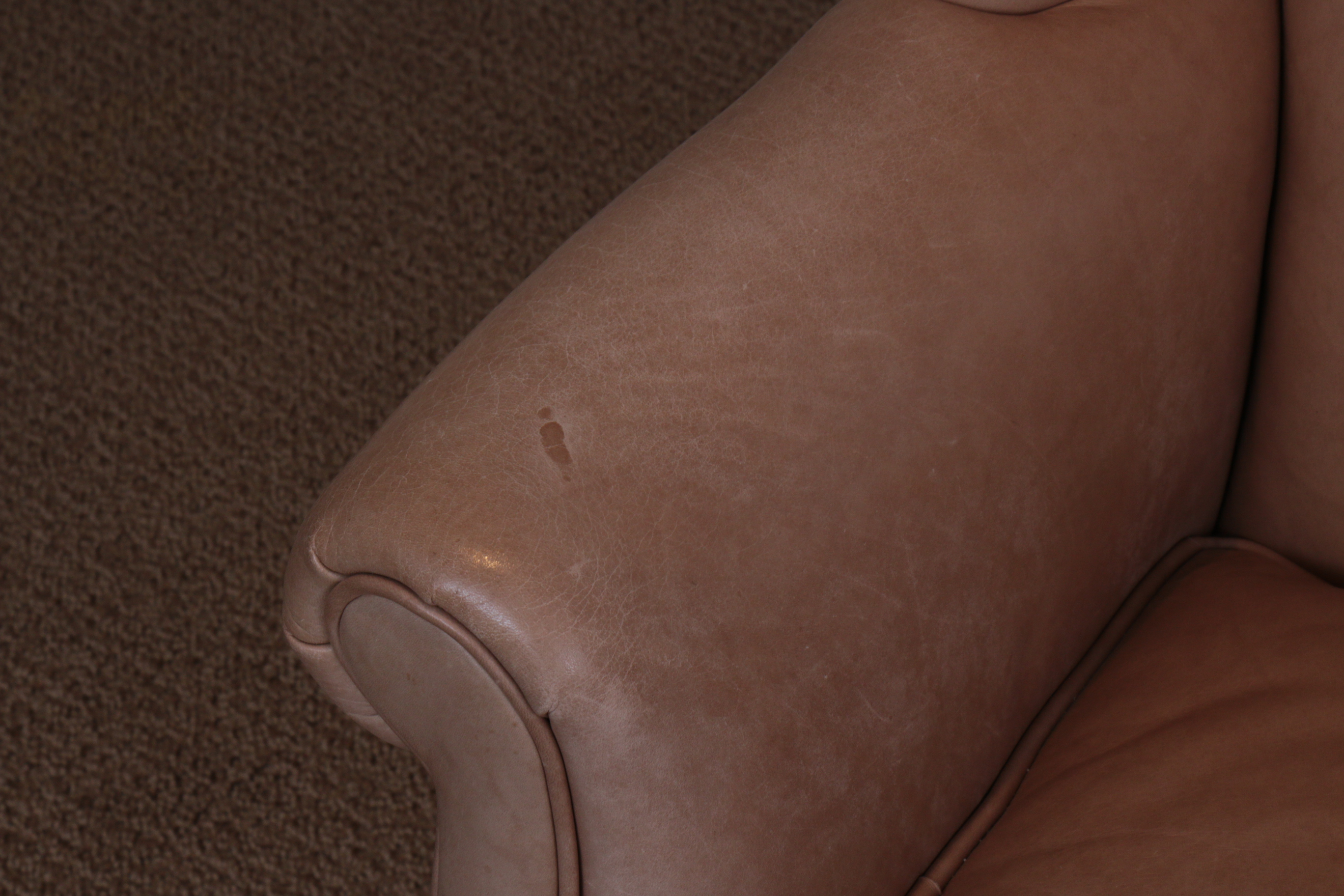 Ethan Allen Queen Anne-Style Leather-Upholstered Wingback Armchair