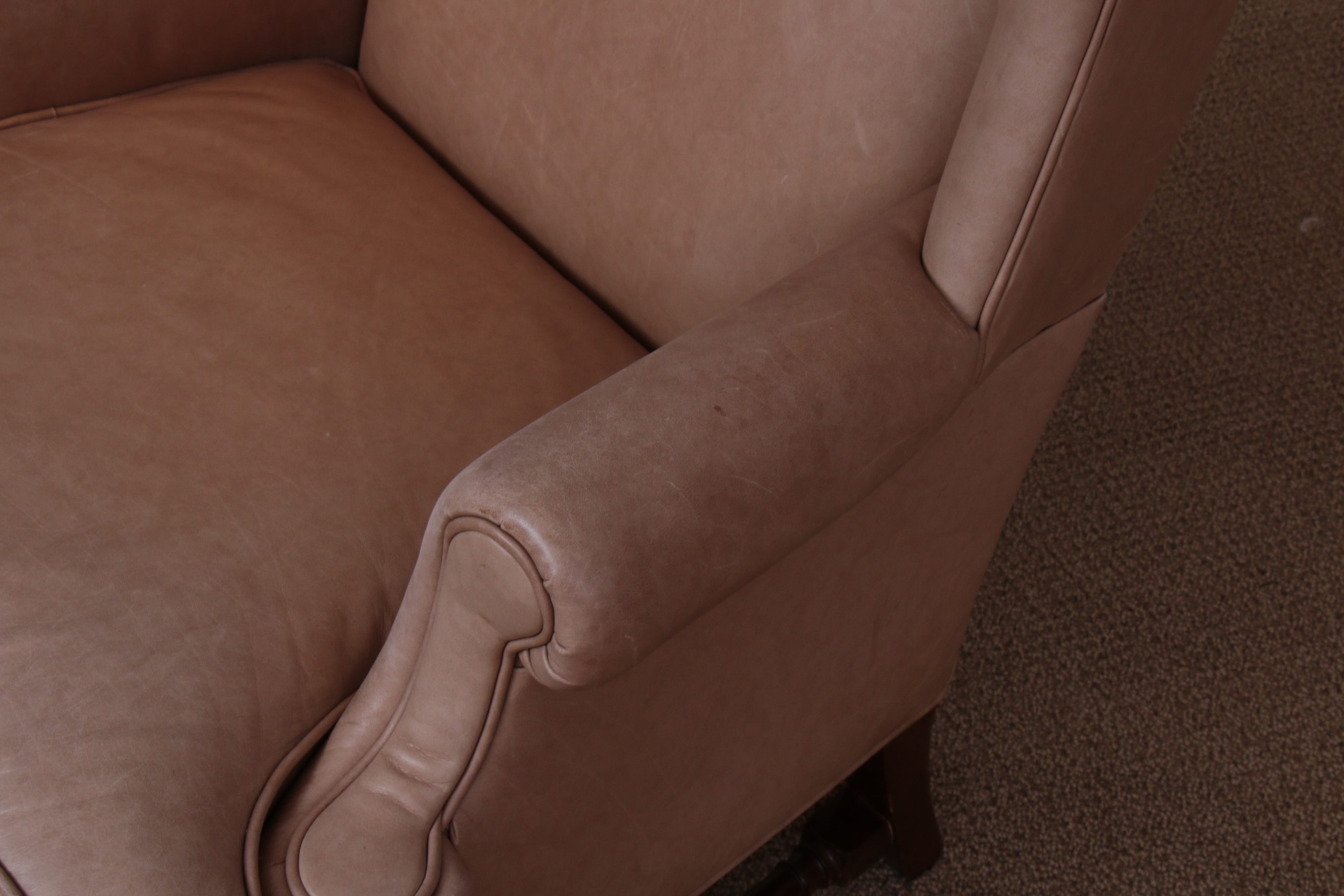 Ethan Allen Queen Anne-Style Leather-Upholstered Wingback Armchair