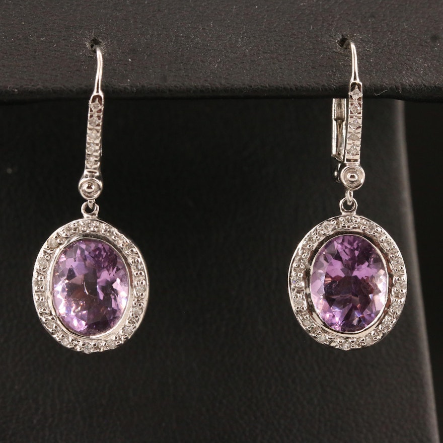 14K Amethyst and Diamond Dangle Earrings