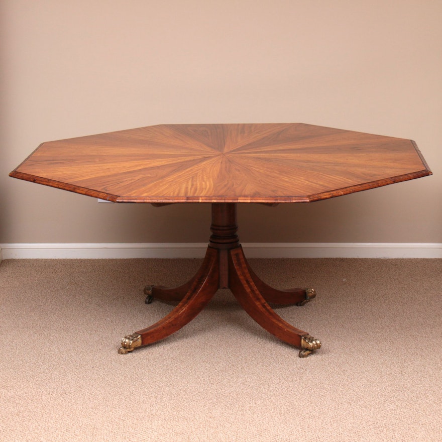 Regency Style Contrasting Veneer Pedestal Dining Table