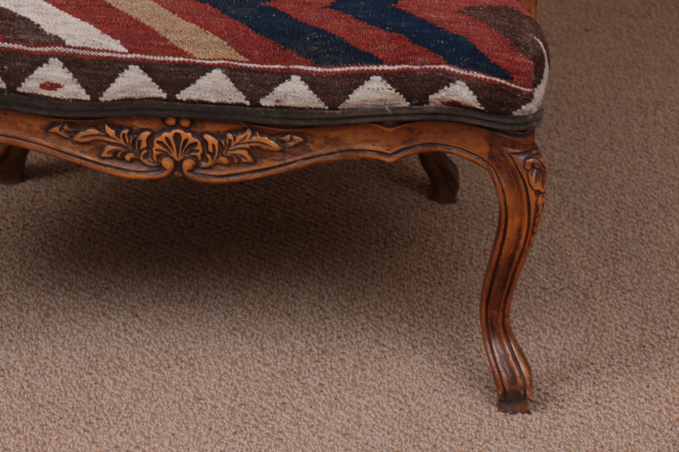 Baker Turkish Kilim-Upholstered French Provincial-Style Wingback Armchair