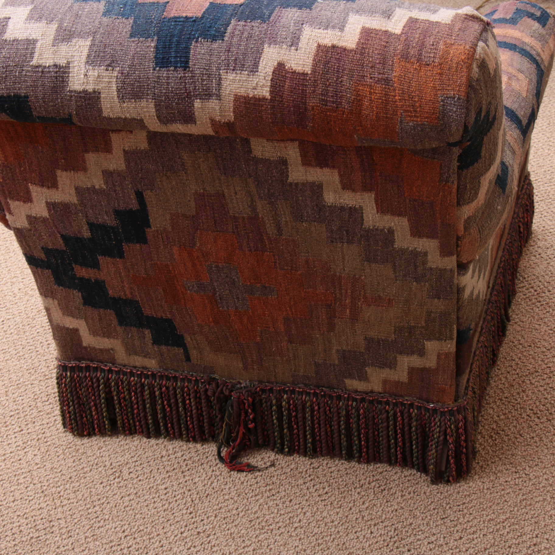 Handwoven Turkish Kilim-Upholstered Armchair with Throw Pillow