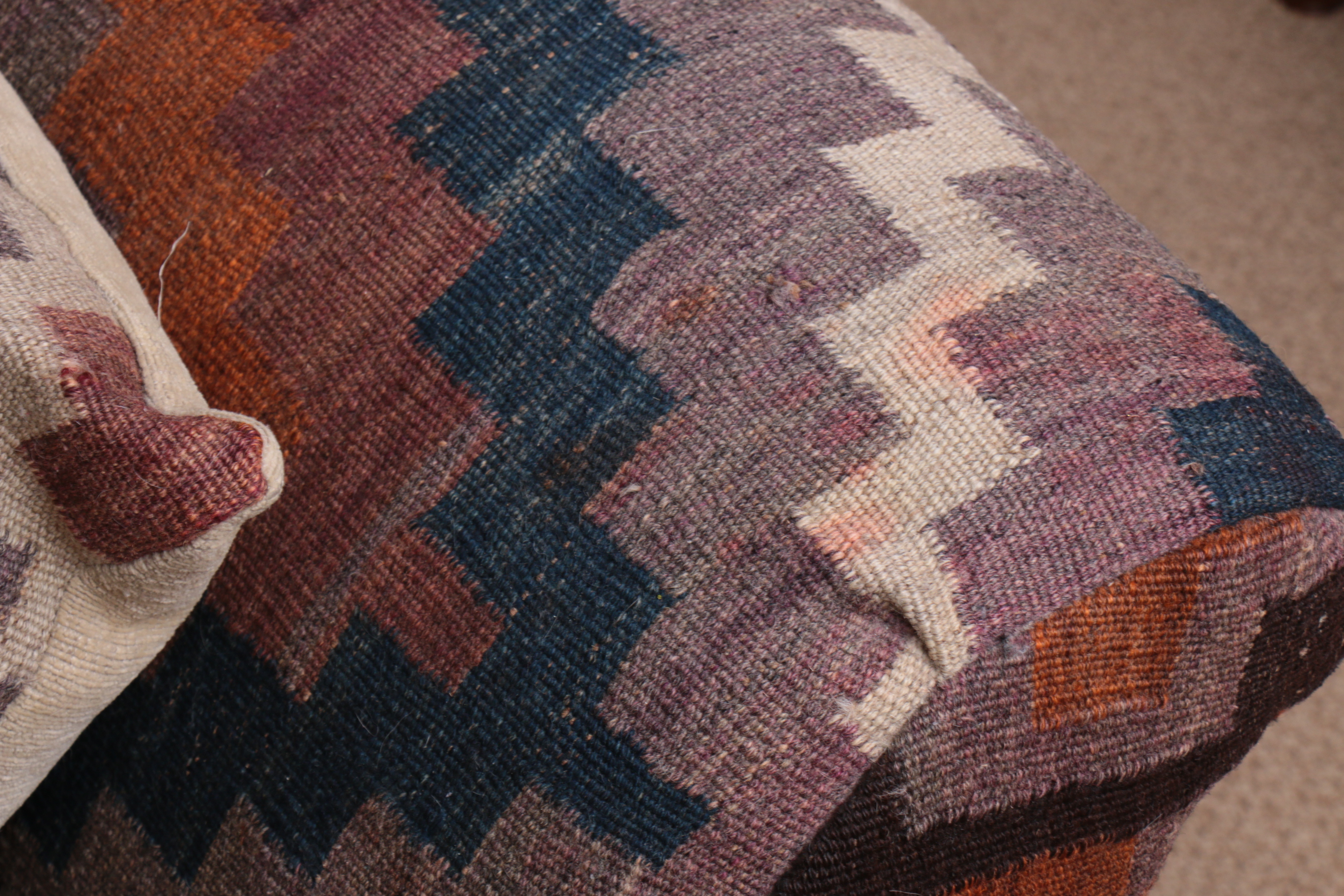 Handwoven Turkish Kilim-Upholstered Armchair with Throw Pillow