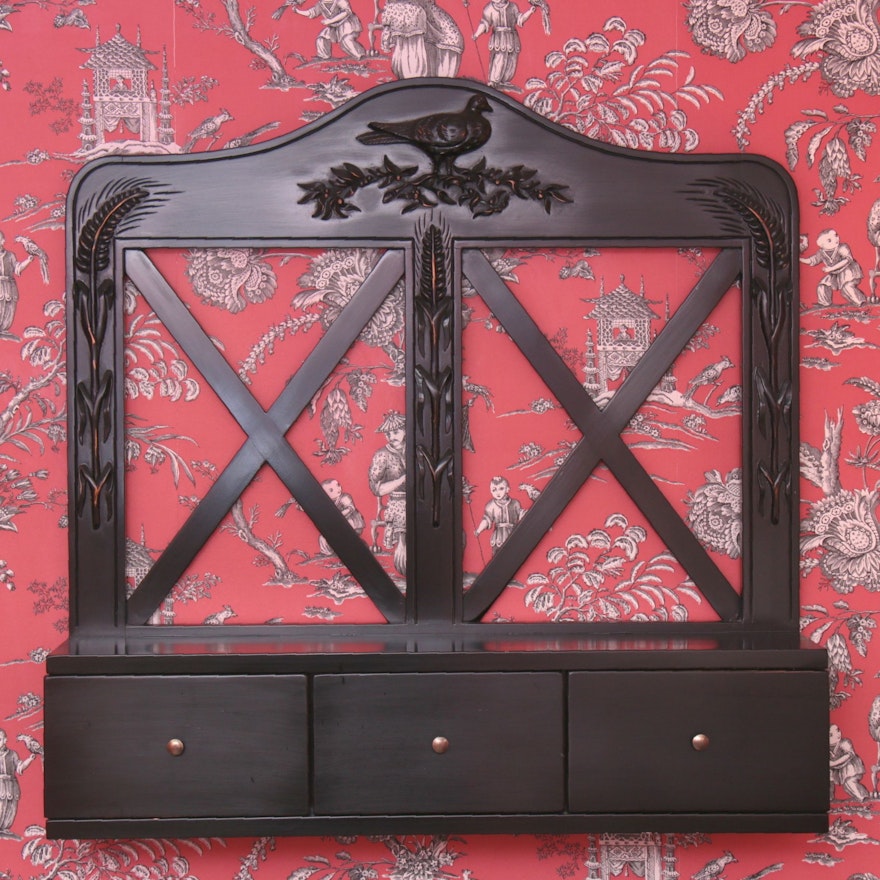 Contemporary Carved Wood Three-Drawer Wall Shelf