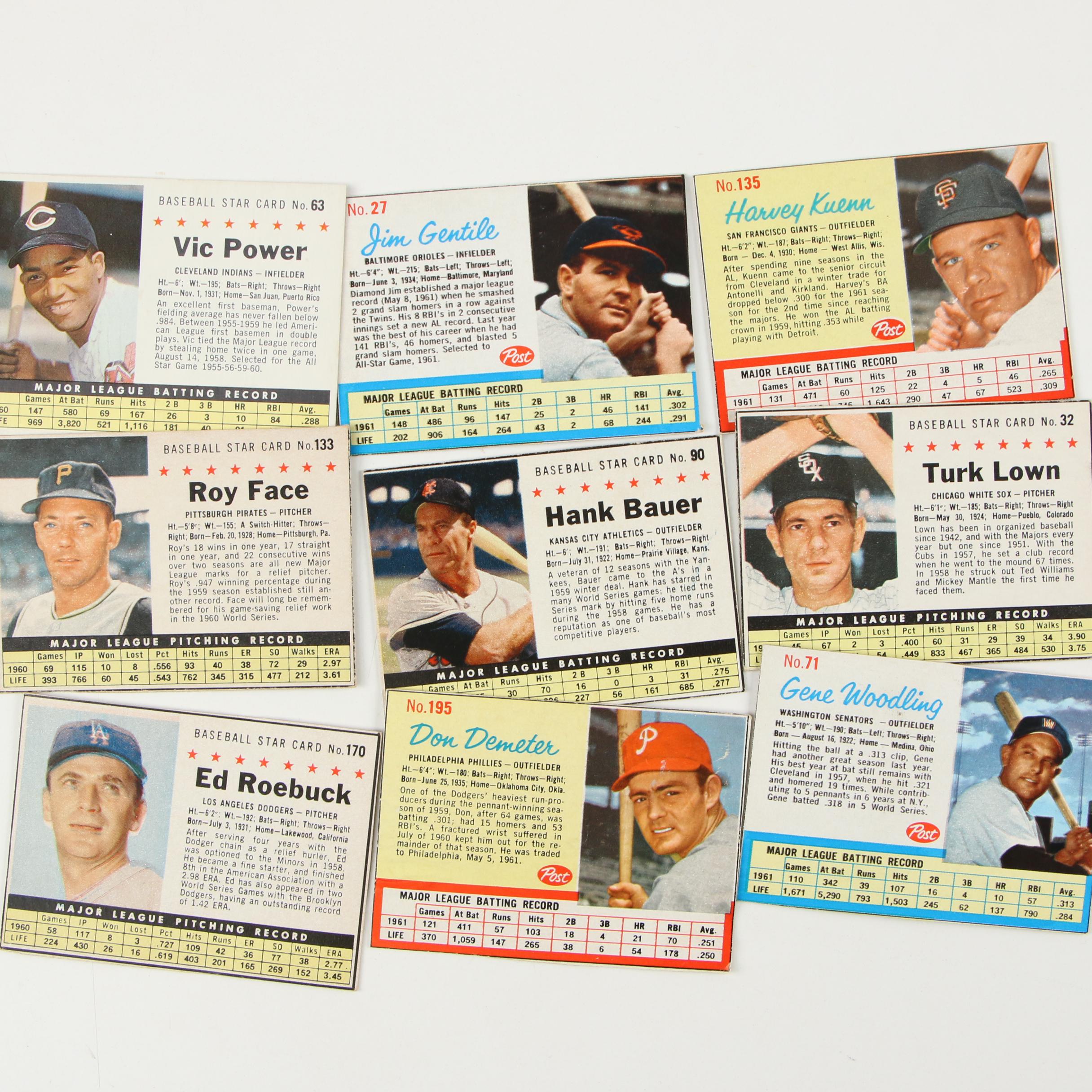 Early 1960s Post Cereal Baseball Cards with Stars and Hall of Fame Players