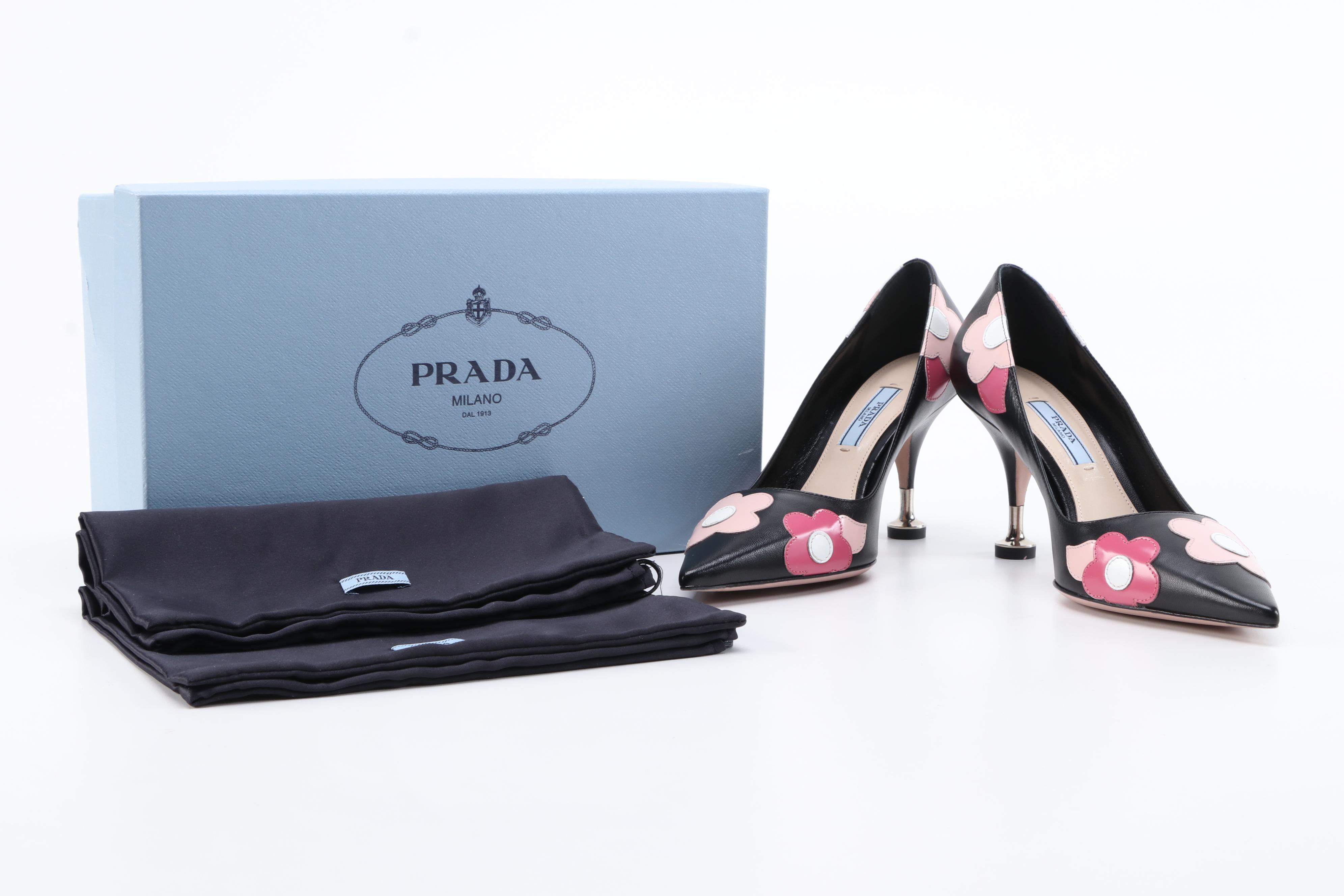 Prada Capretto Fiori Leather Pointed-Toe Pumps