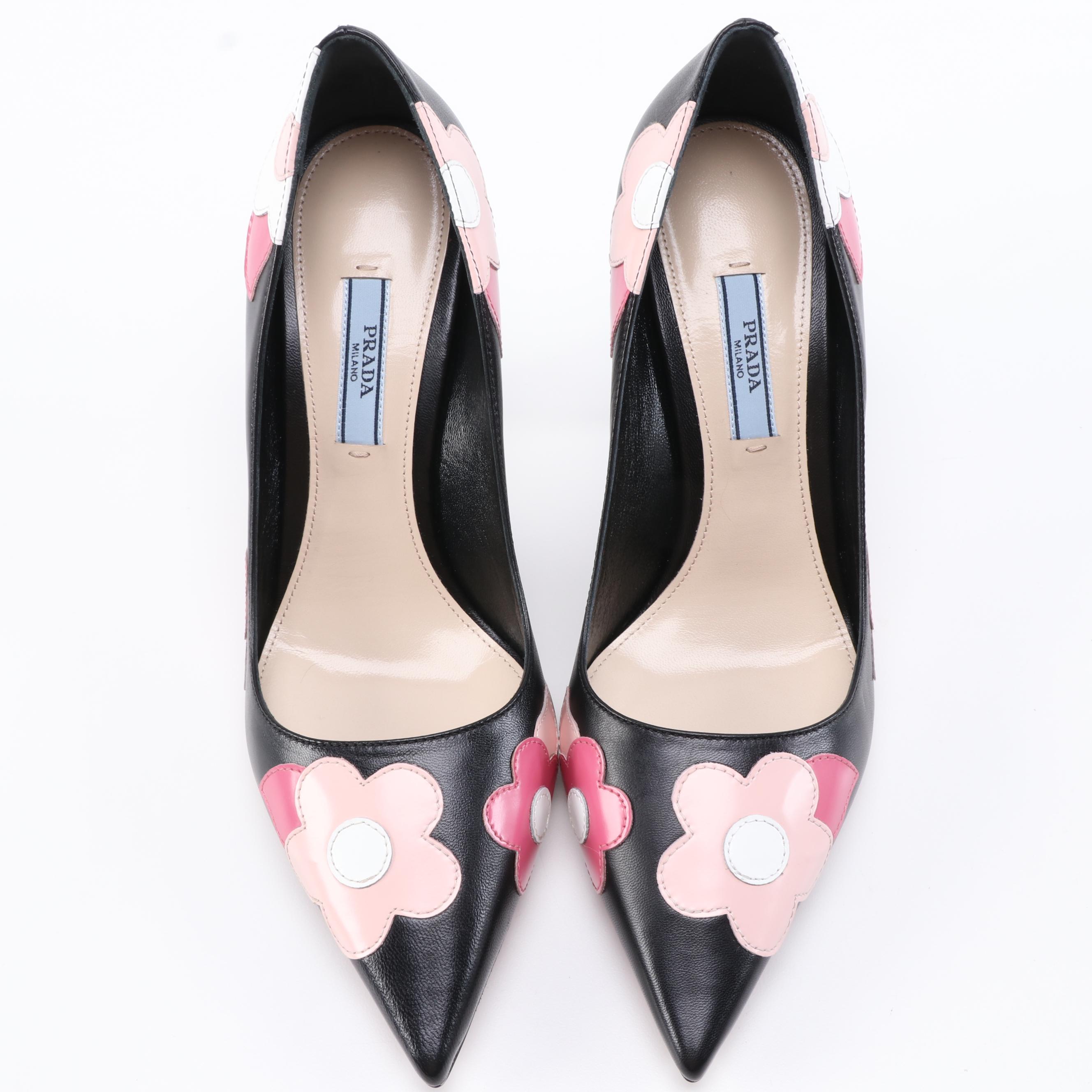 Prada Capretto Fiori Leather Pointed-Toe Pumps