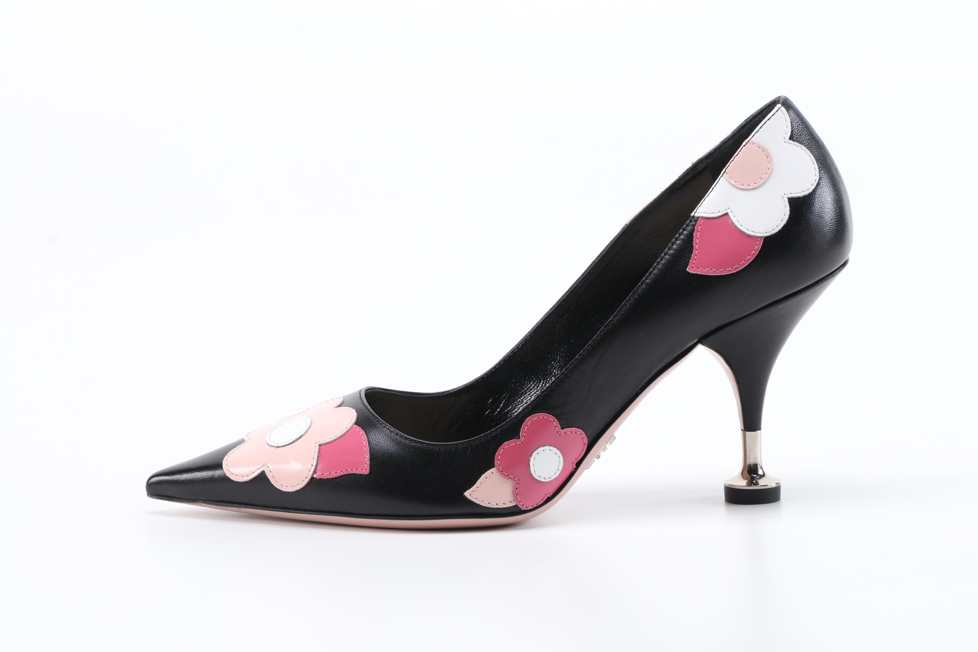 Prada Capretto Fiori Leather Pointed-Toe Pumps