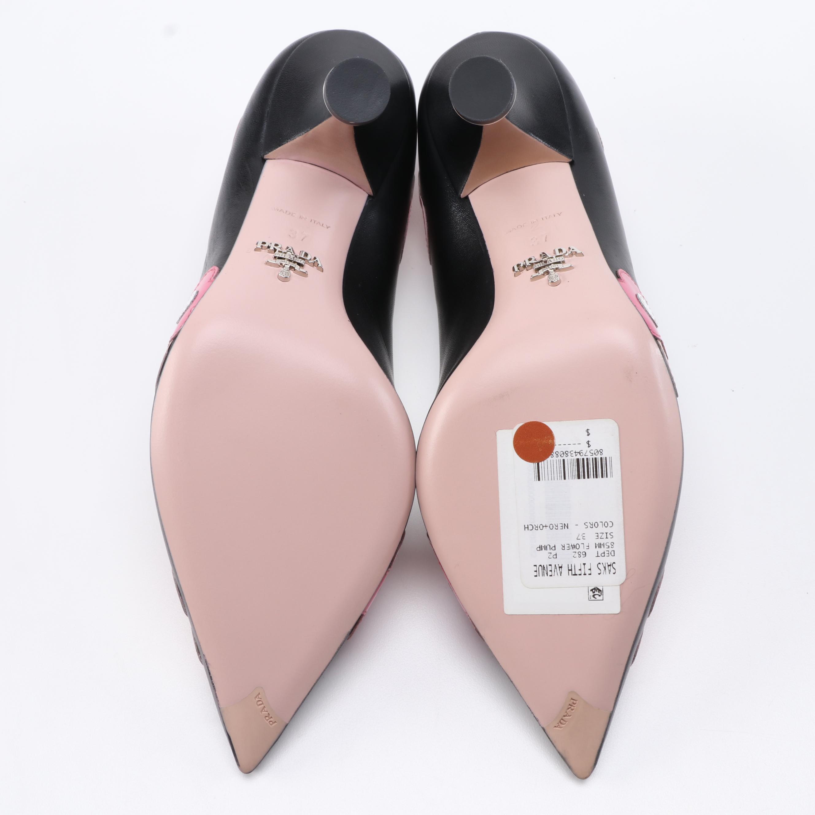 Prada Capretto Fiori Leather Pointed-Toe Pumps