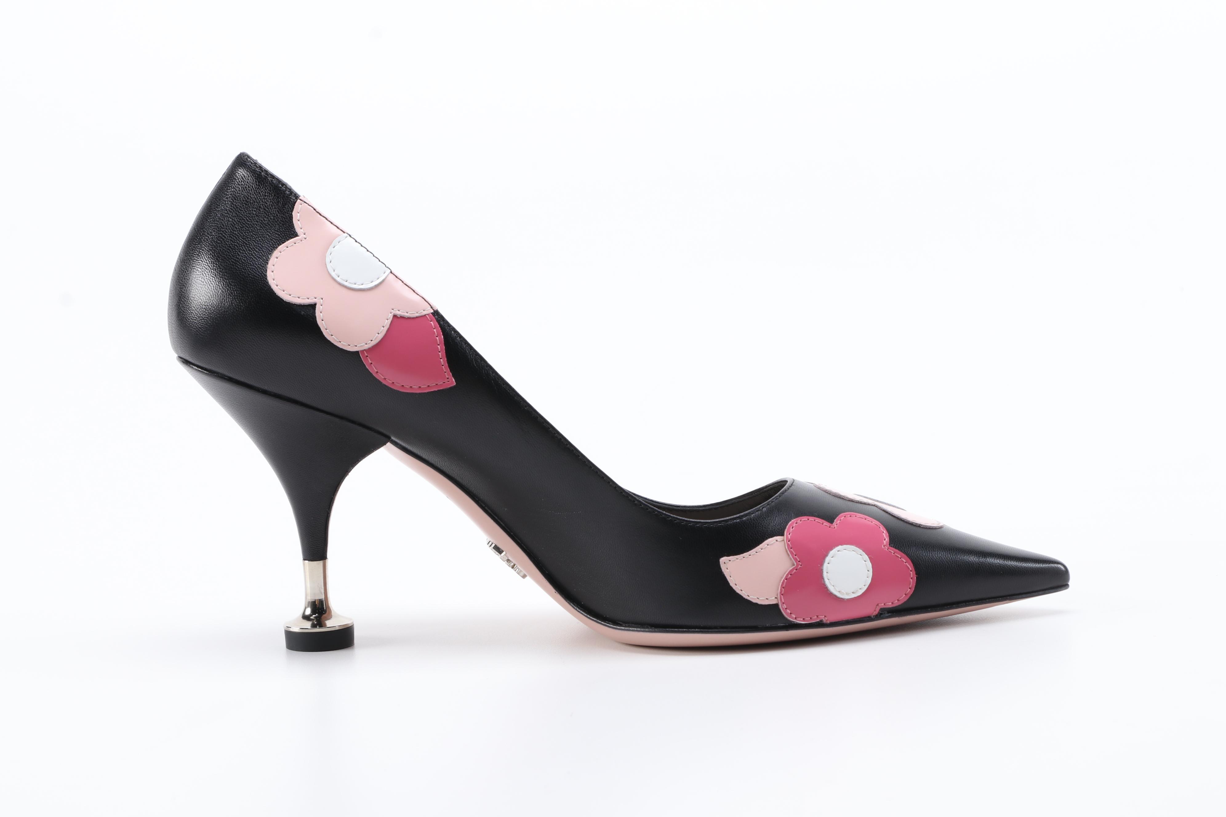 Prada Capretto Fiori Leather Pointed-Toe Pumps