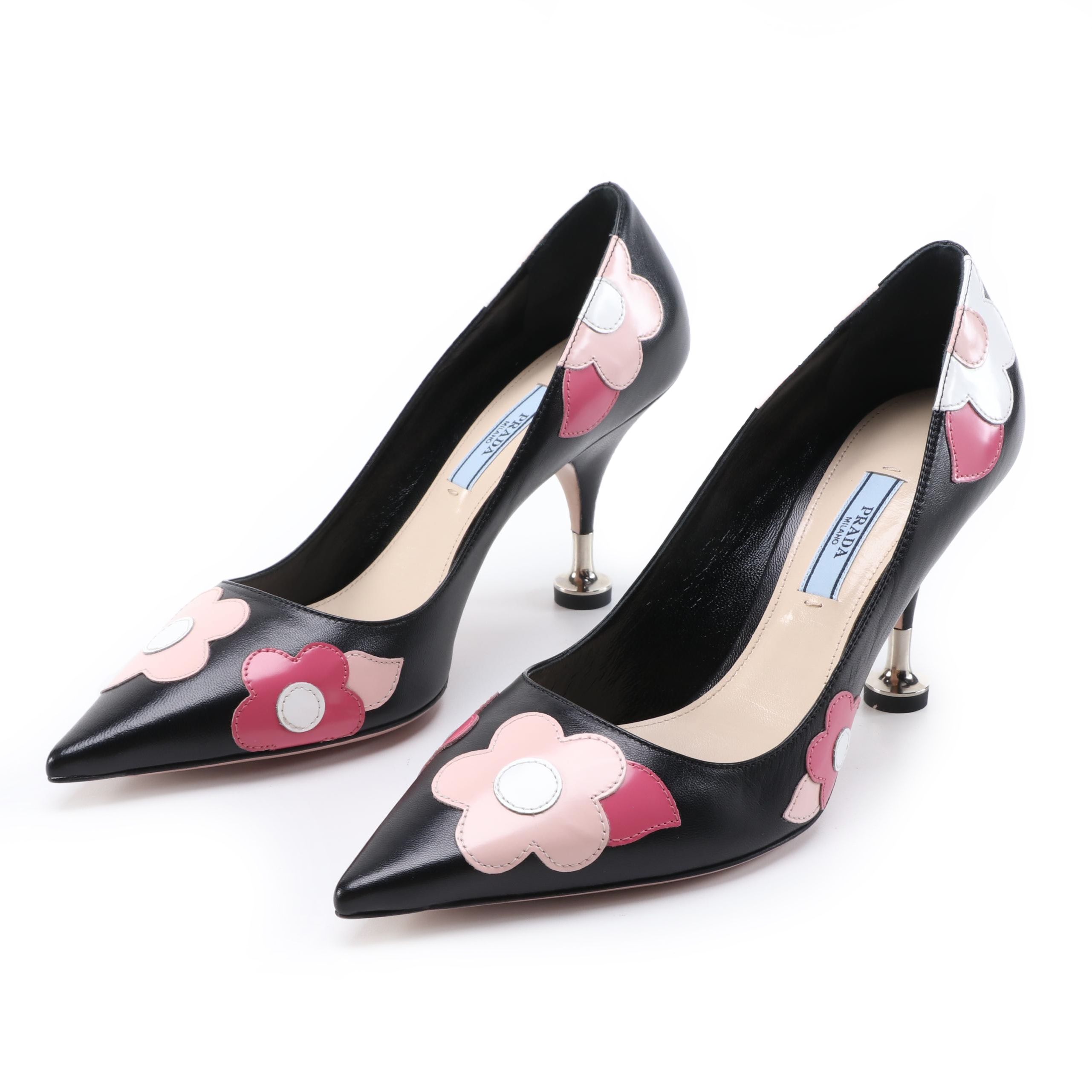 Prada Capretto Fiori Leather Pointed-Toe Pumps