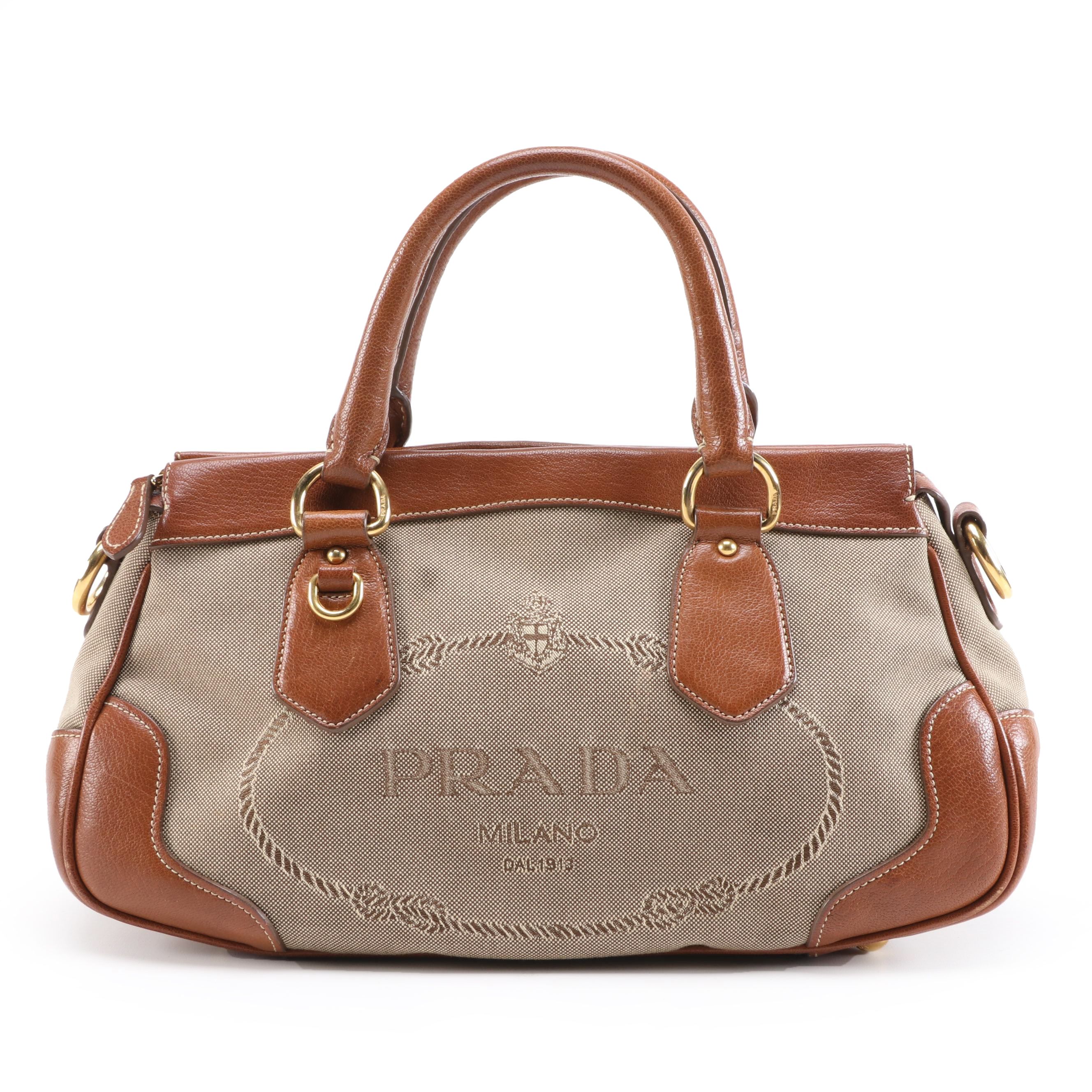 Prada Canapa Jacquard and Leather Two-Way Satchel
