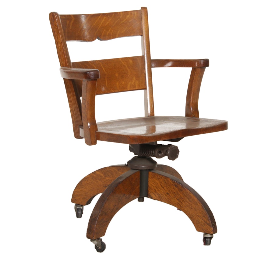 Oak Swivel Banker's Chair, Early to Mid 20th Century