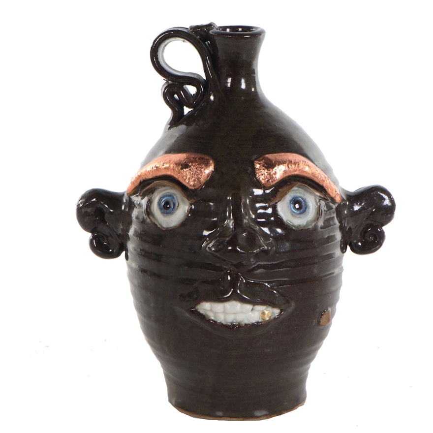 Walt Schmidt Folk Art Ceramic Face Jug, 20th Century