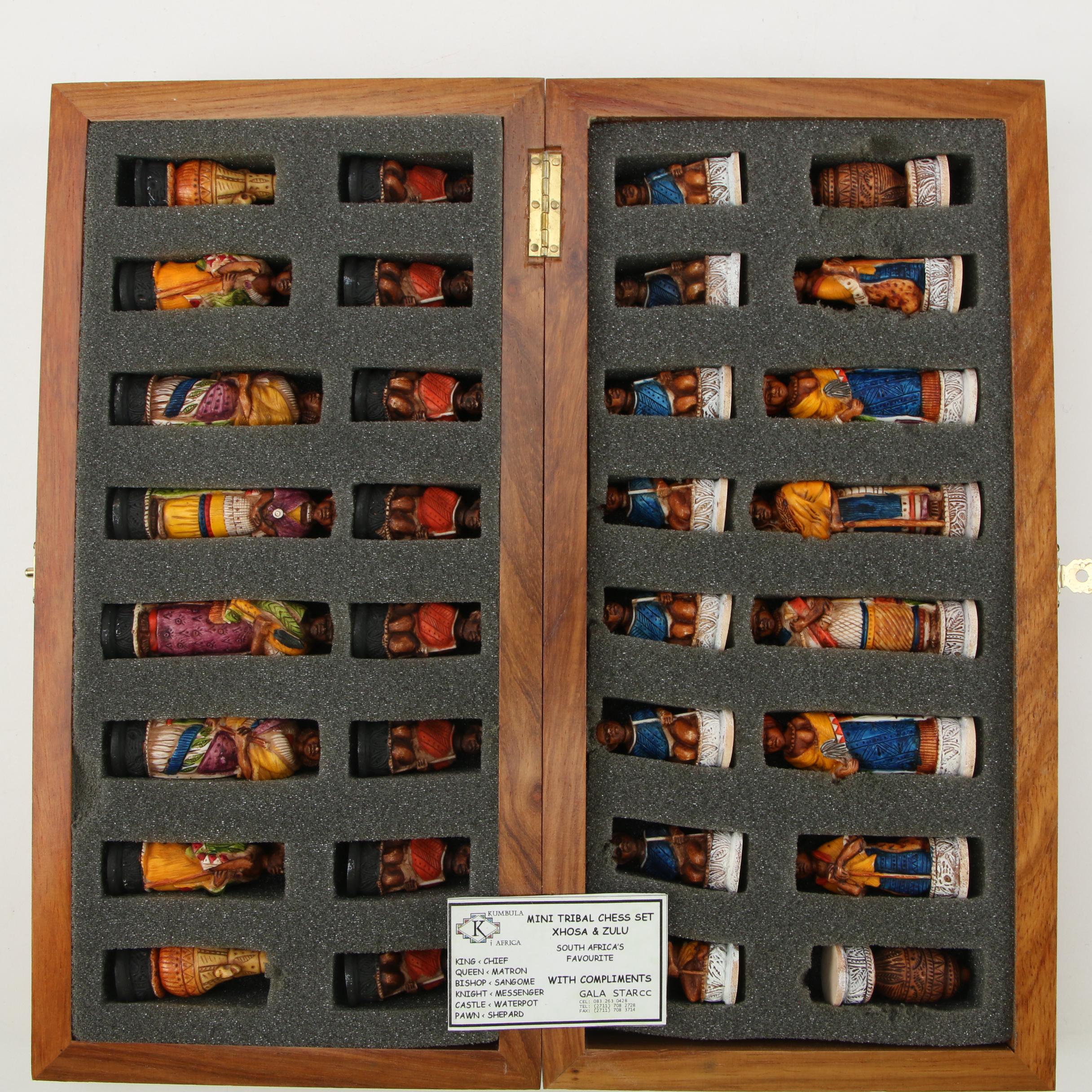 Gala Star South African Figural Polychrome Cast Resin Chess Set, 2003