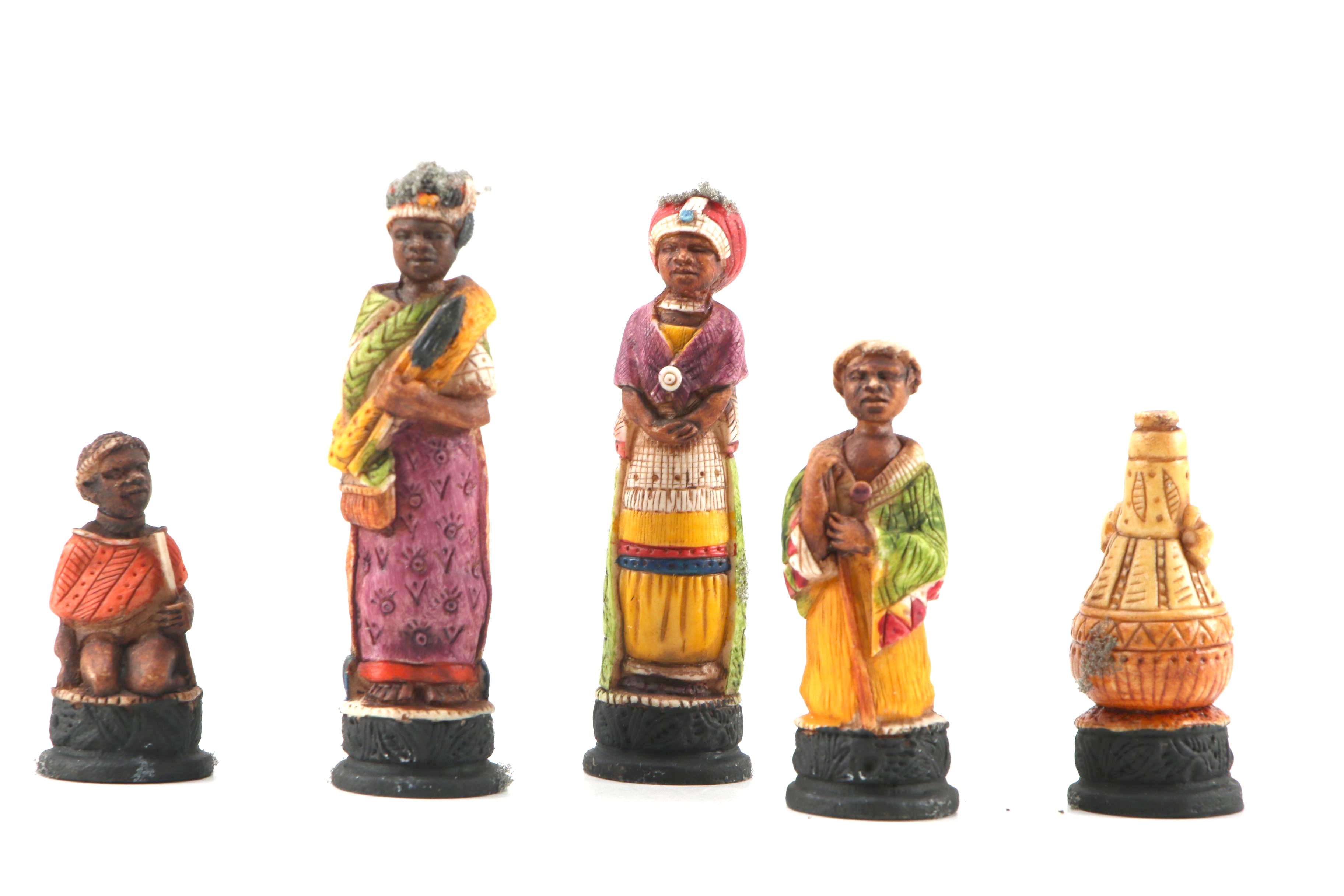 Gala Star South African Figural Polychrome Cast Resin Chess Set, 2003