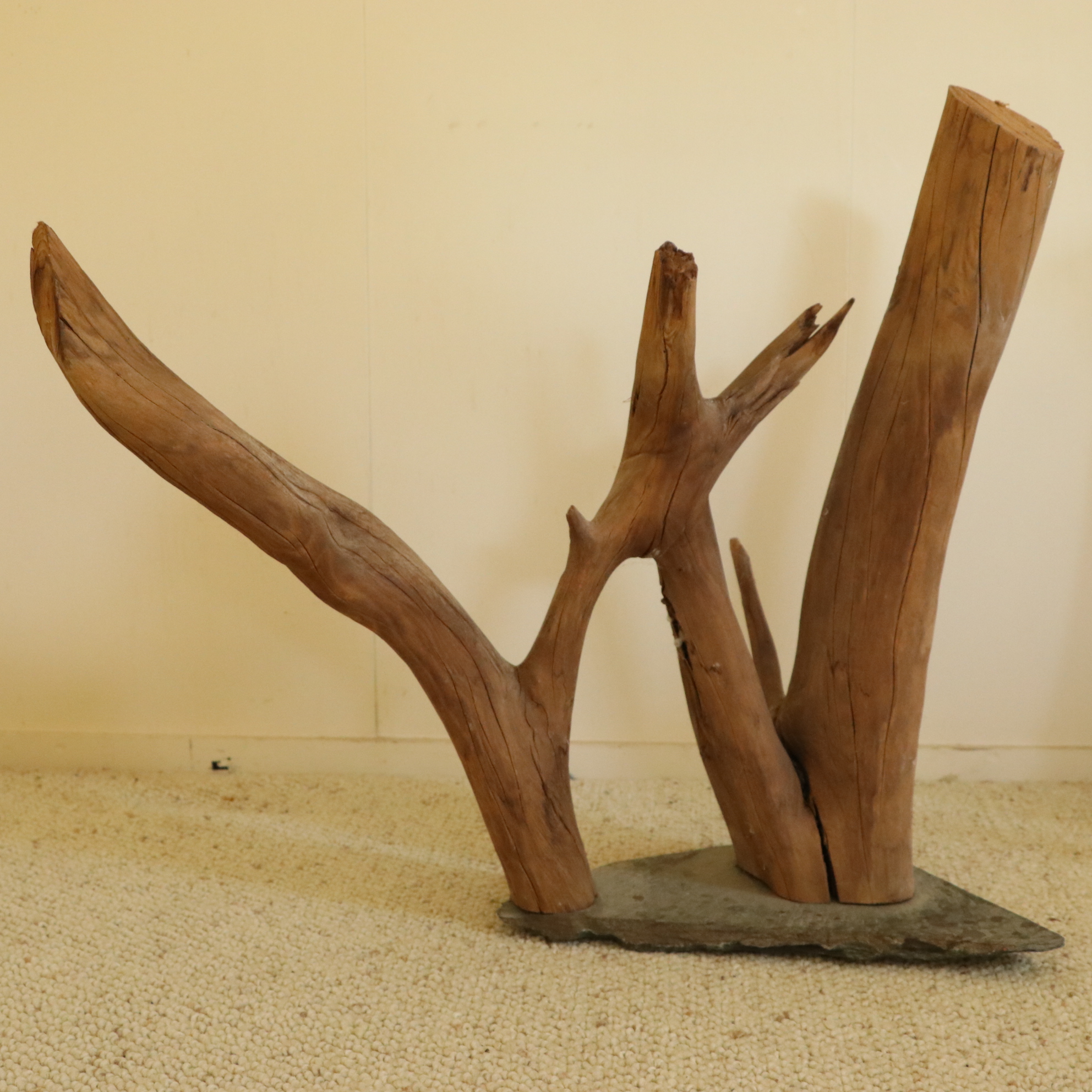 Driftwood Sculptures on Slate Bases, 20th Century