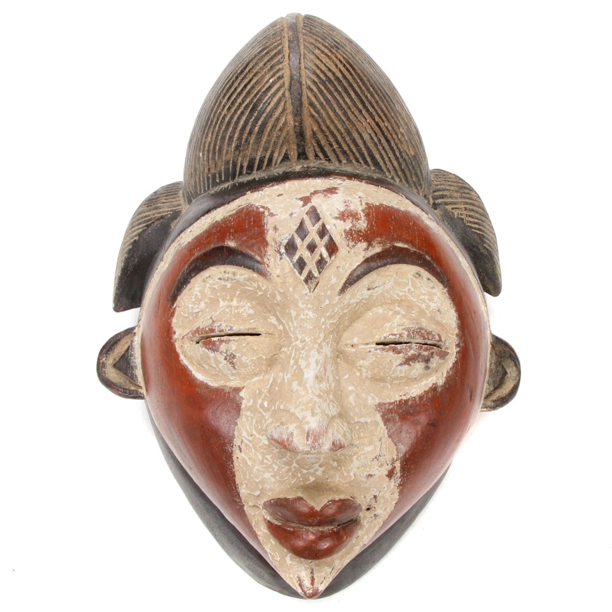 Punu Style Polychrome Carved Wooden Mask, Central Africa