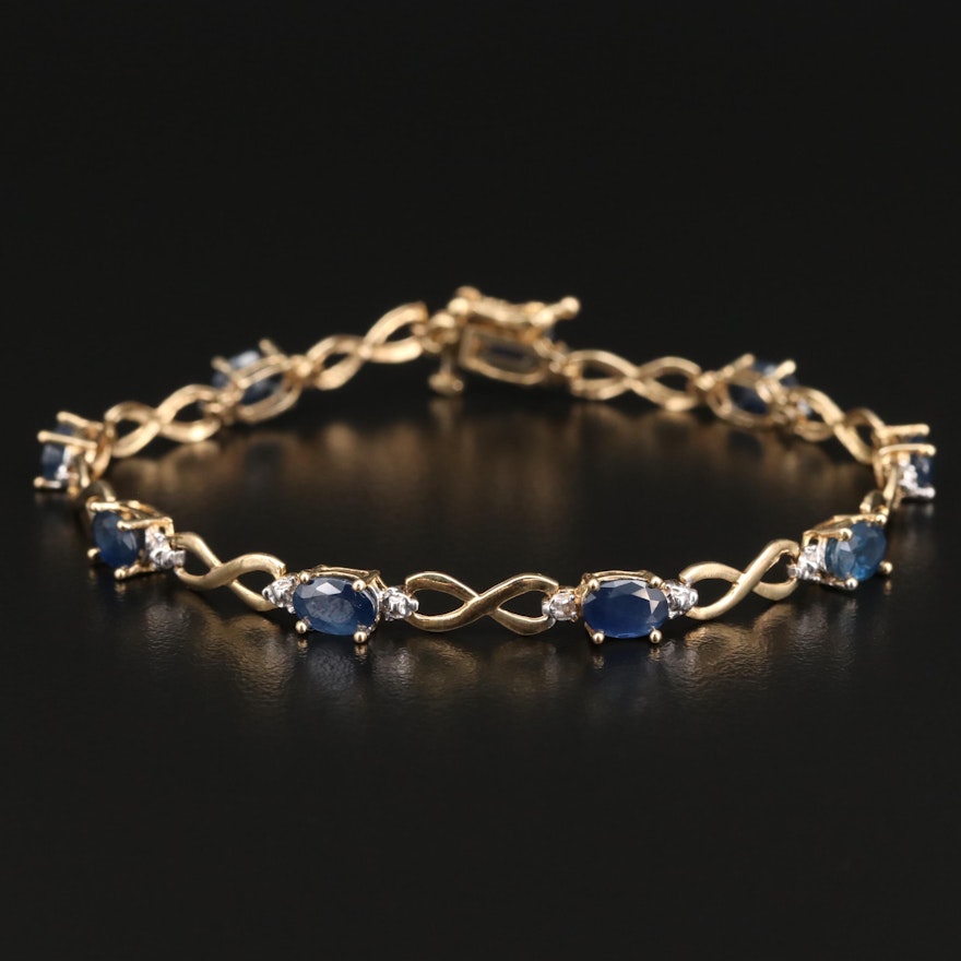 14K Sapphire and Diamond Infinity Link Bracelet