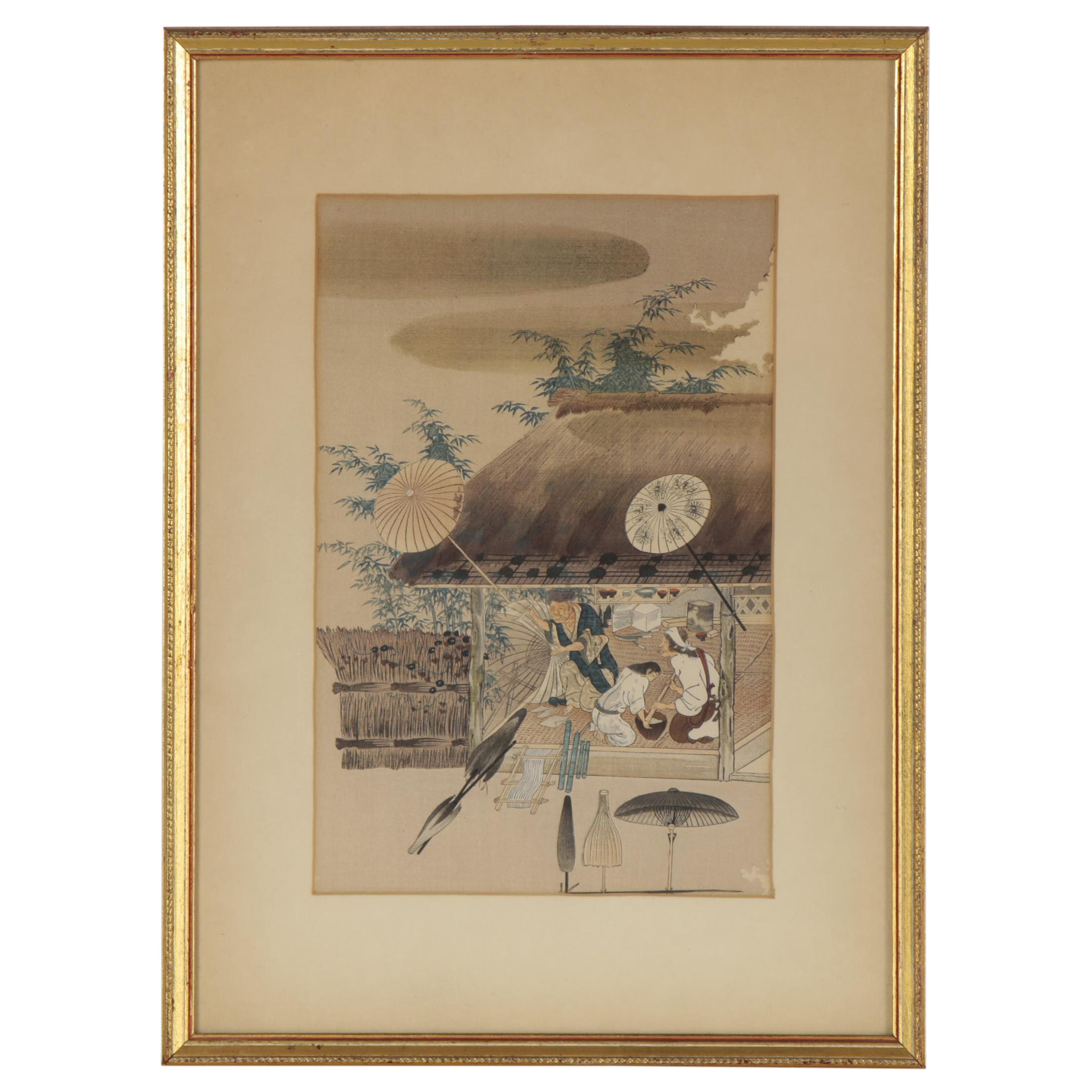 Ukiyo-e Woodblock after Kano Yoshinobu "Artisans and Tradesmen" Folding Screen