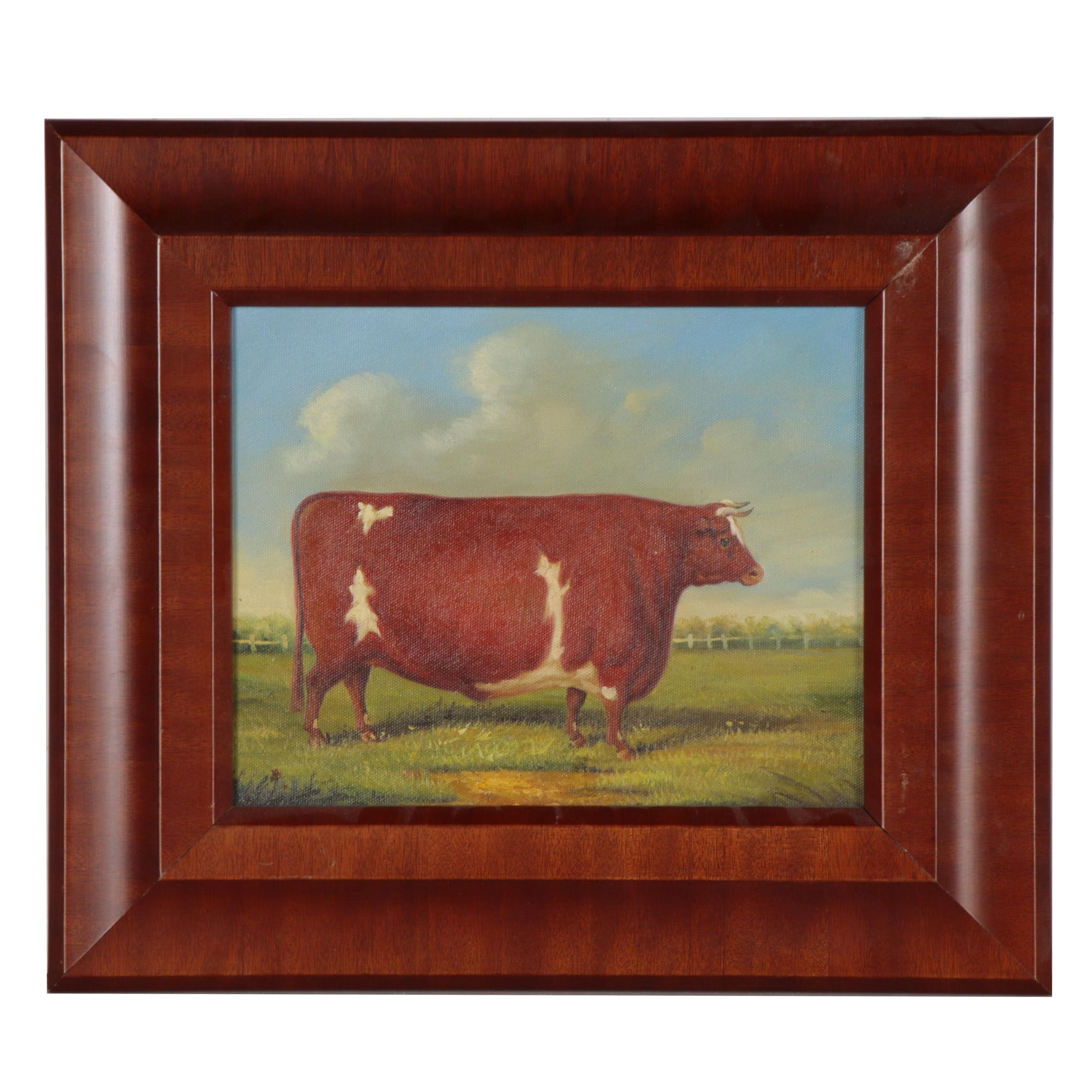 Folk Art Painting of a Prized Competition Bull, 20th Century