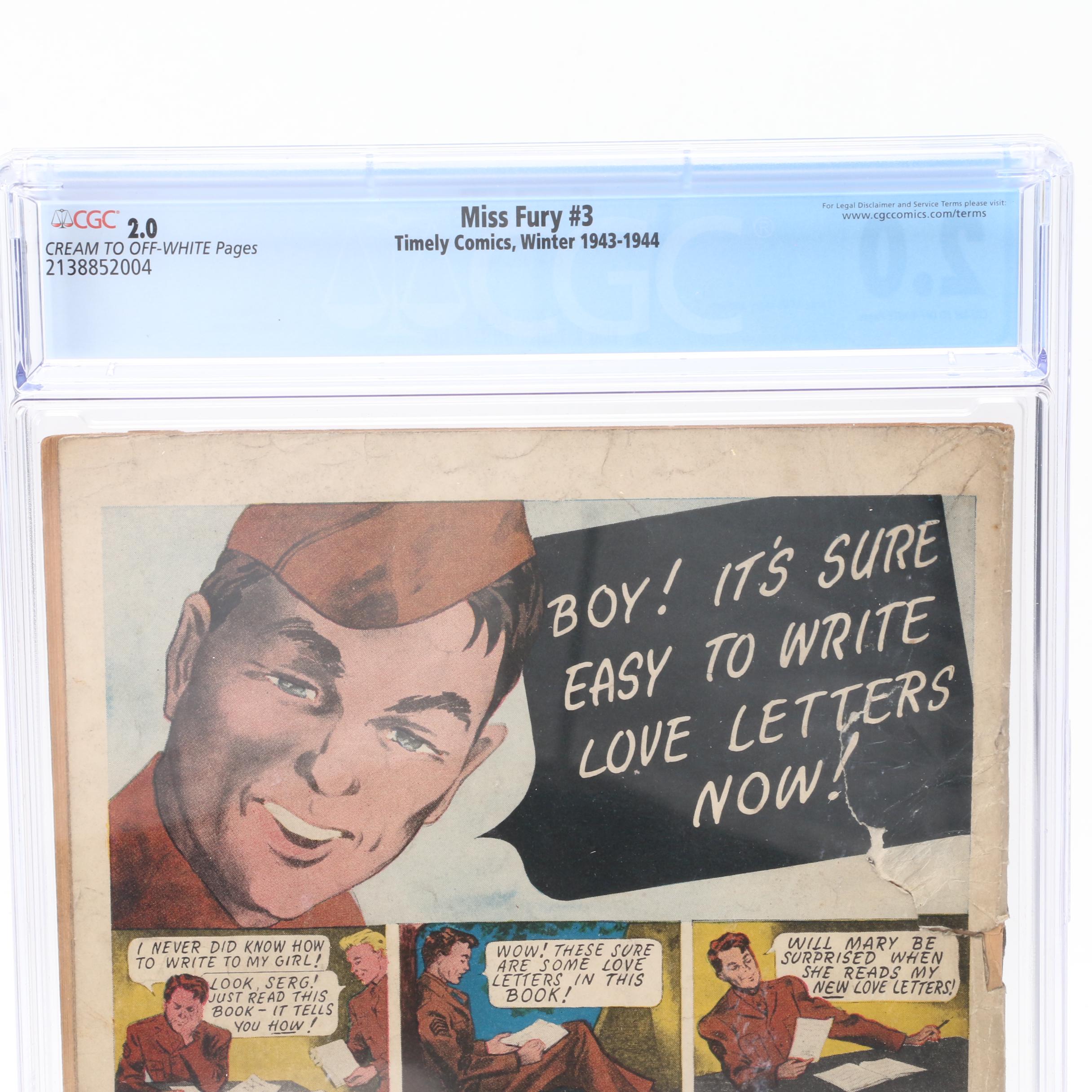 Timely Comics "Miss Fury" Vol. 1 #3 Graded Comic Book, 1943