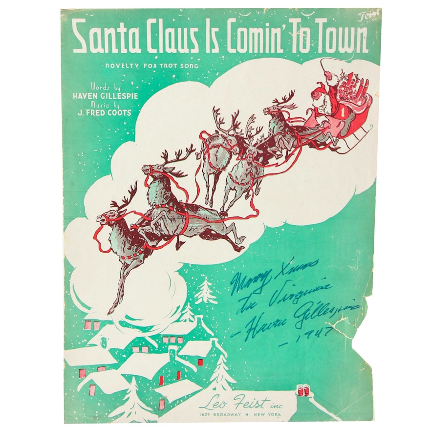 Haven Gillespie (Composer) Signed "Santa Claus Is Coming To Town" Sheet Music