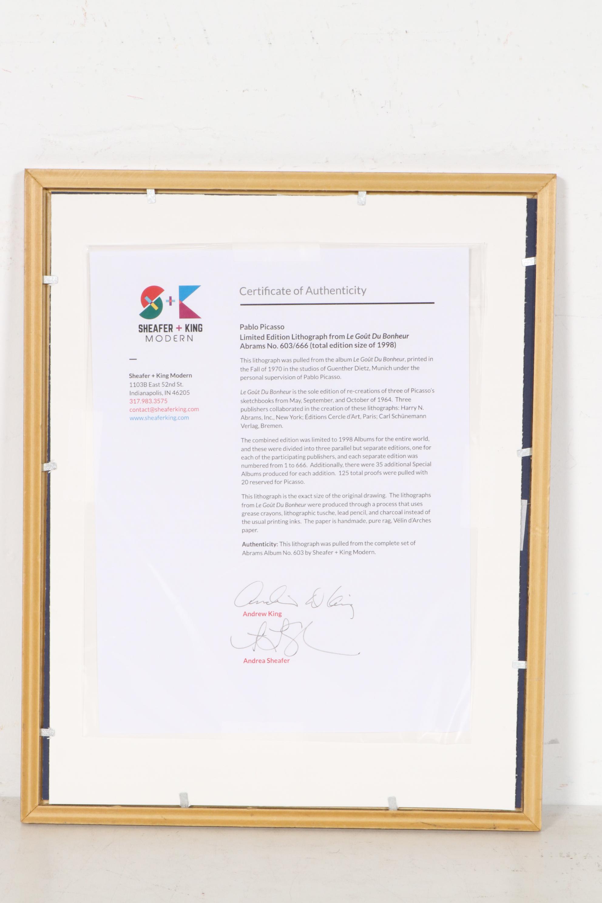 Pablo Picasso Lithograph from "Le Goût du Bonheur", 1970