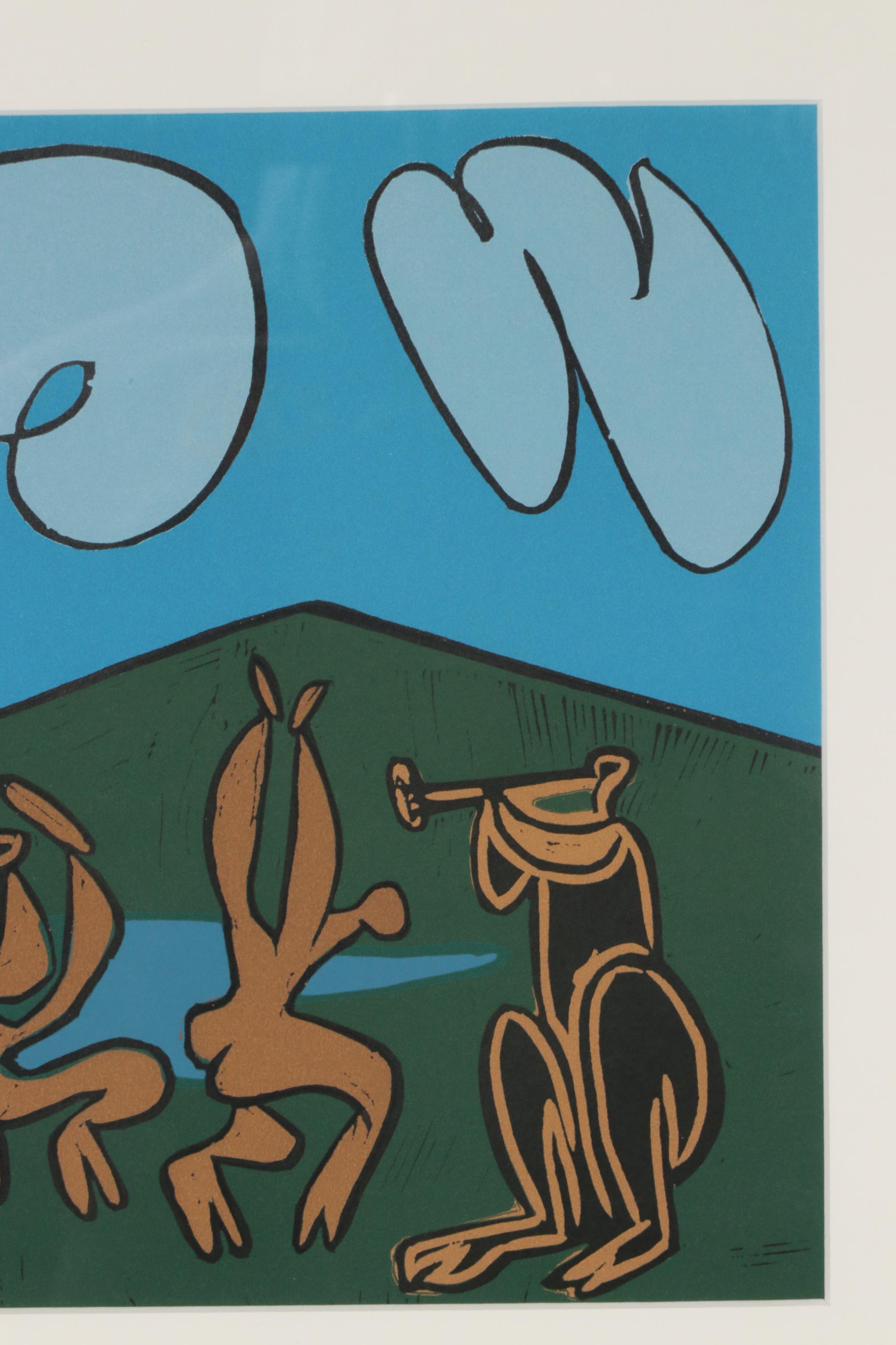 Pablo Picasso Linoleum Cut "Bacchanal with Black Bull", 1962