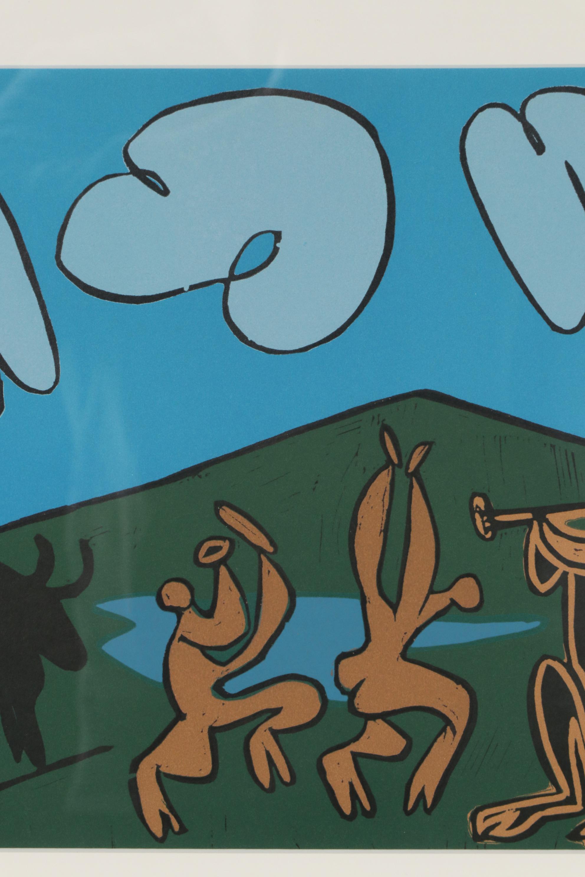 Pablo Picasso Linoleum Cut "Bacchanal with Black Bull", 1962