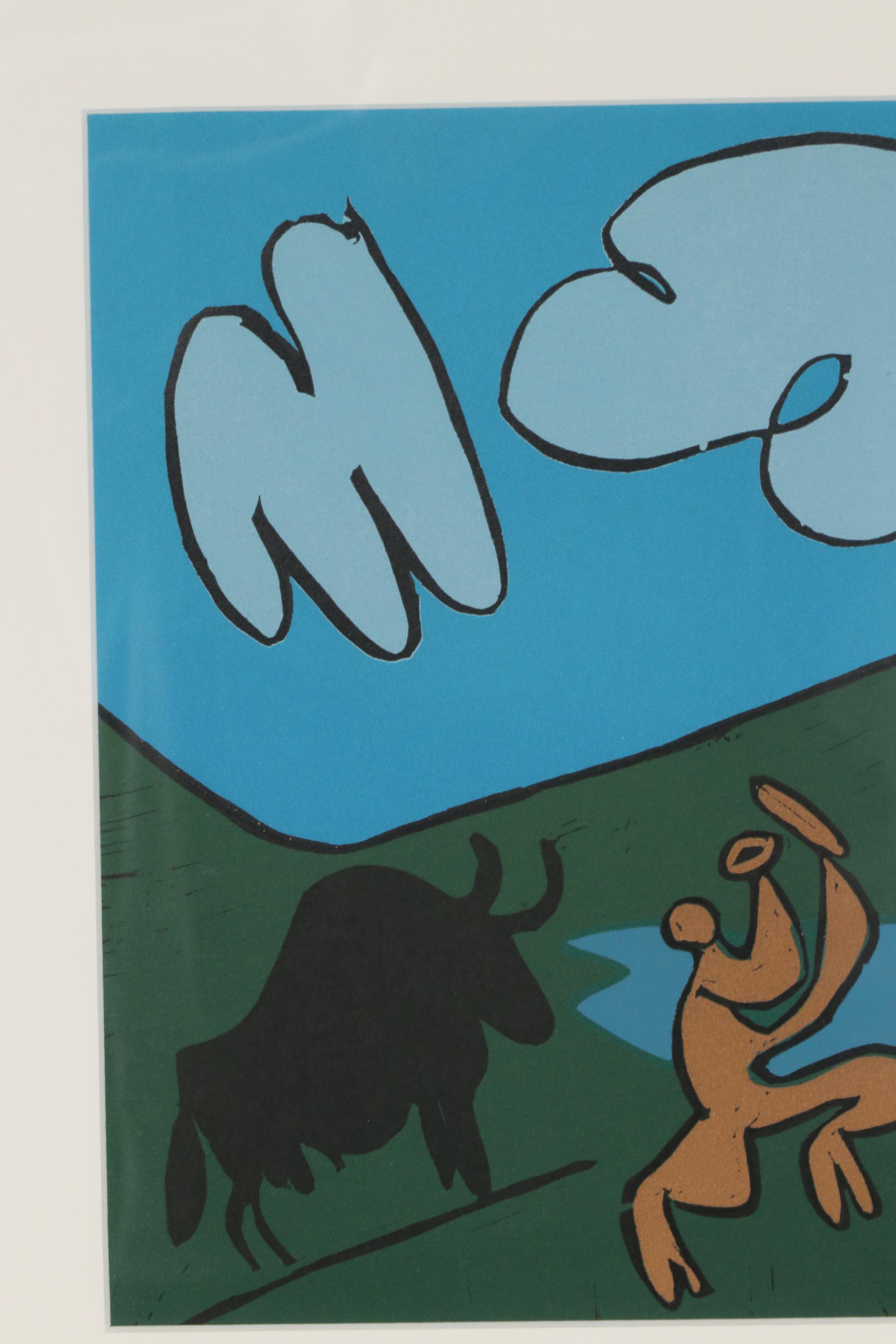 Pablo Picasso Linoleum Cut "Bacchanal with Black Bull", 1962