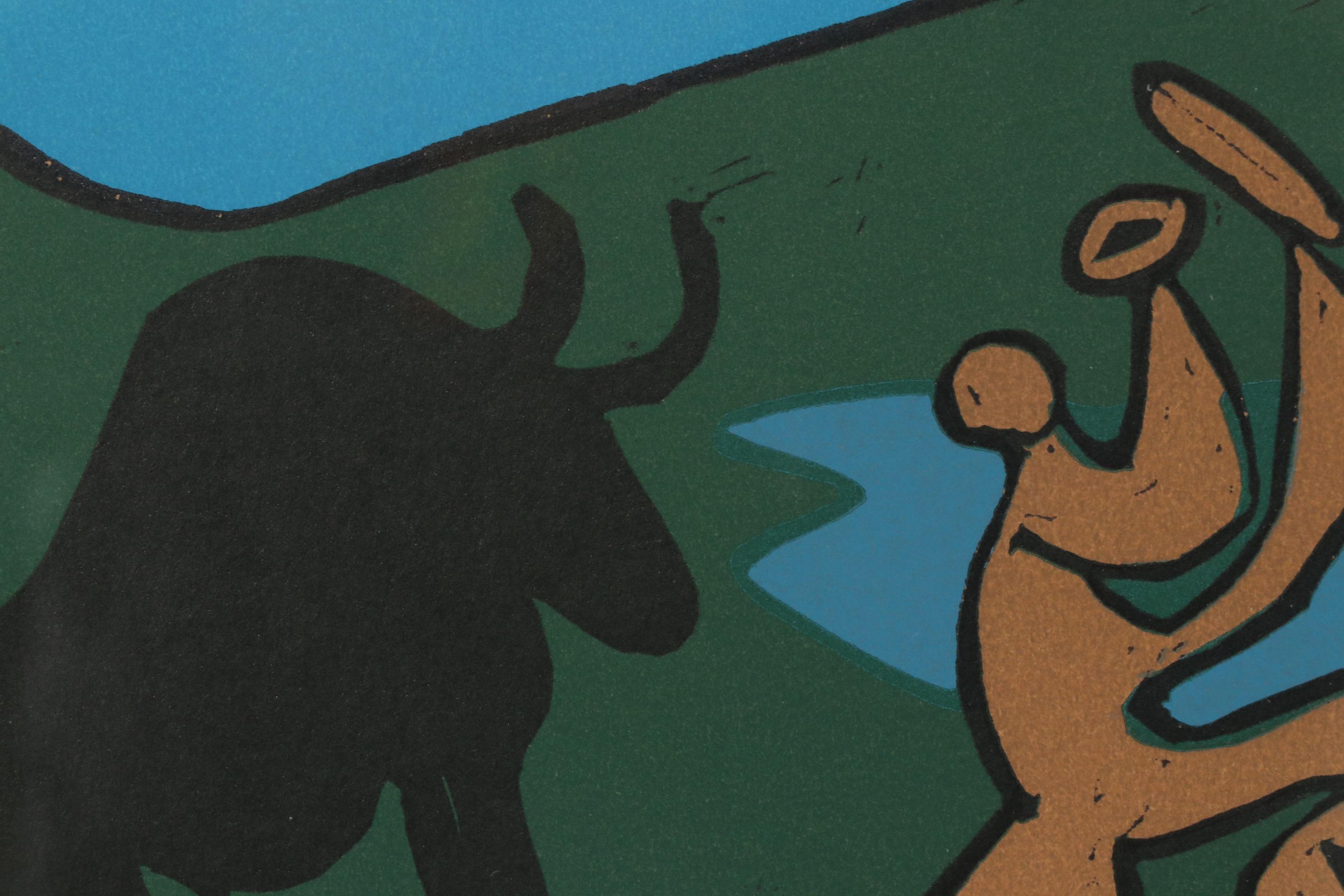 Pablo Picasso Linoleum Cut "Bacchanal with Black Bull", 1962