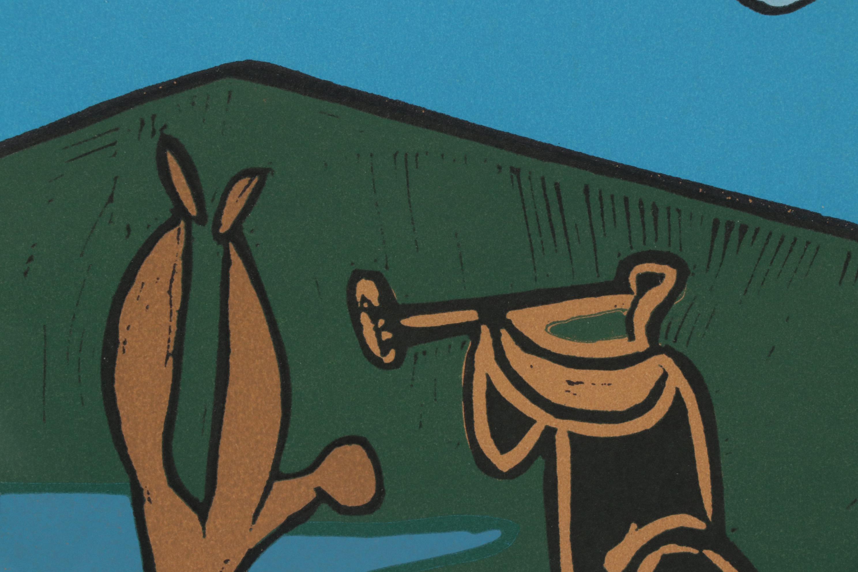 Pablo Picasso Linoleum Cut "Bacchanal with Black Bull", 1962