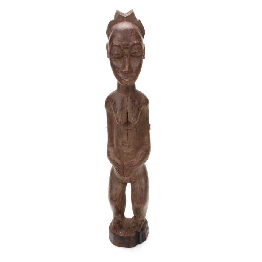 Baule Hand-Carved Wooden Female Figure, Côte d'Ivoire