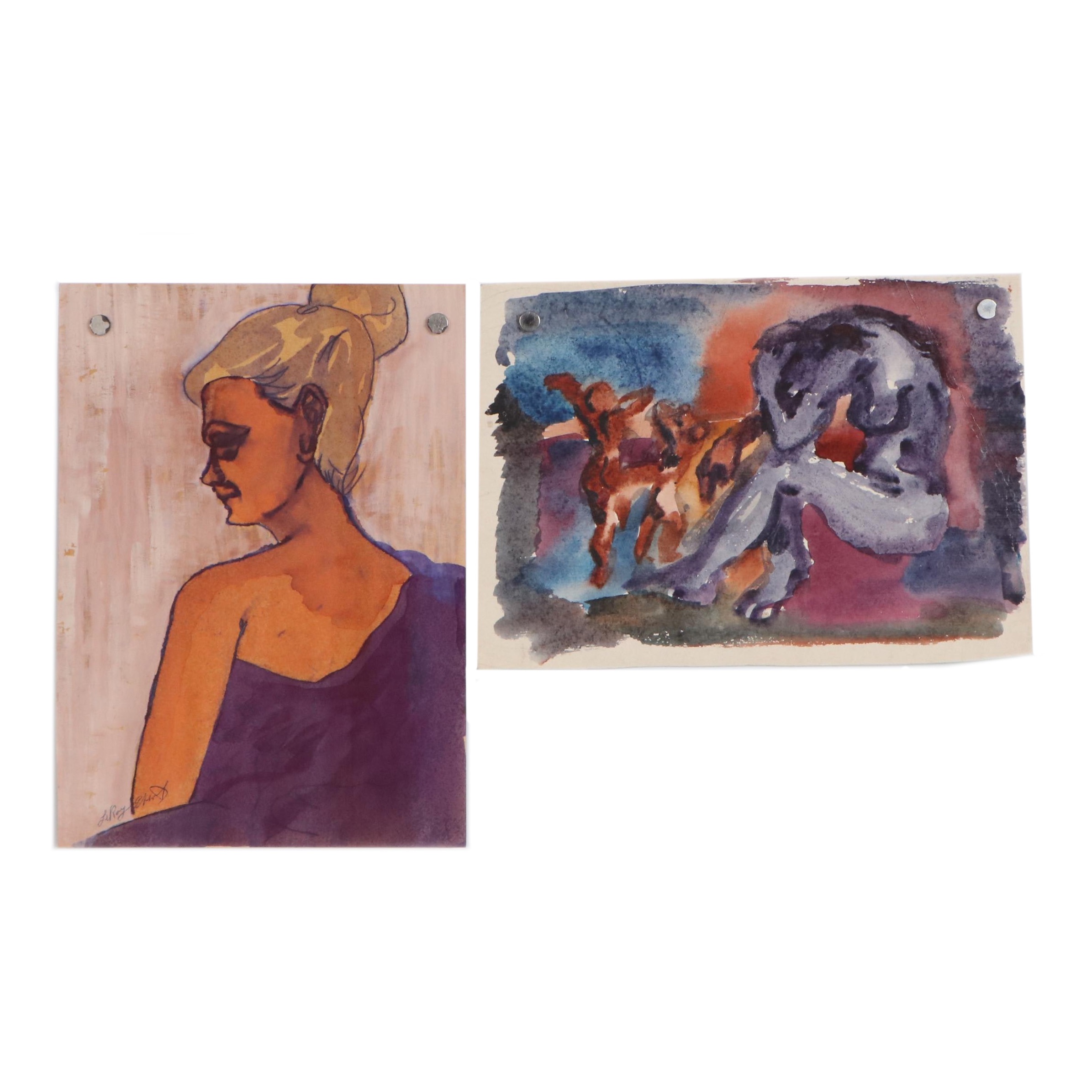 Leroy Ebert Mixed Media Painting and Watercolor Painting of Dancers