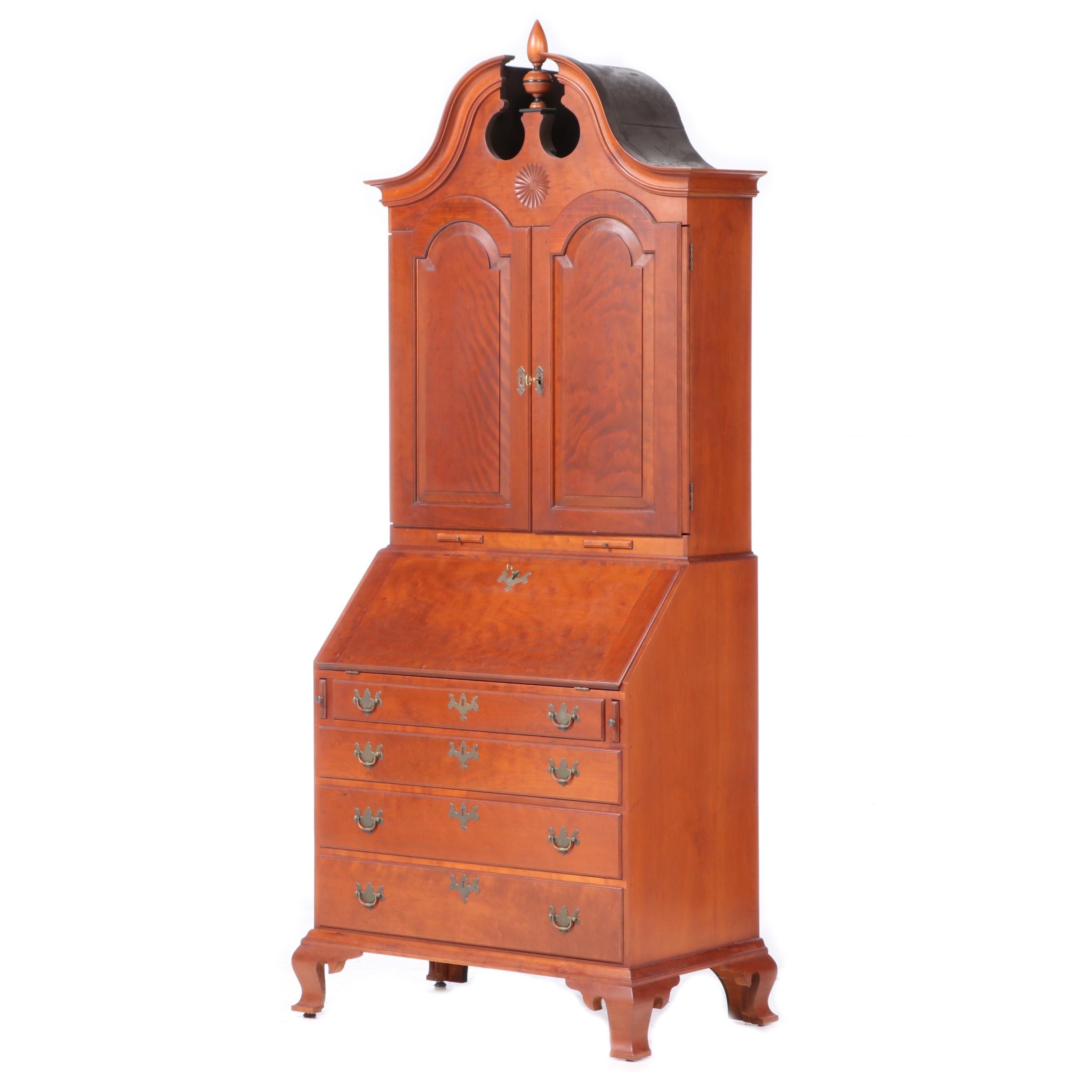 Eldred Wheeler Chippendale Style Cherrywood Bonnet-Top Secretary Bookcase