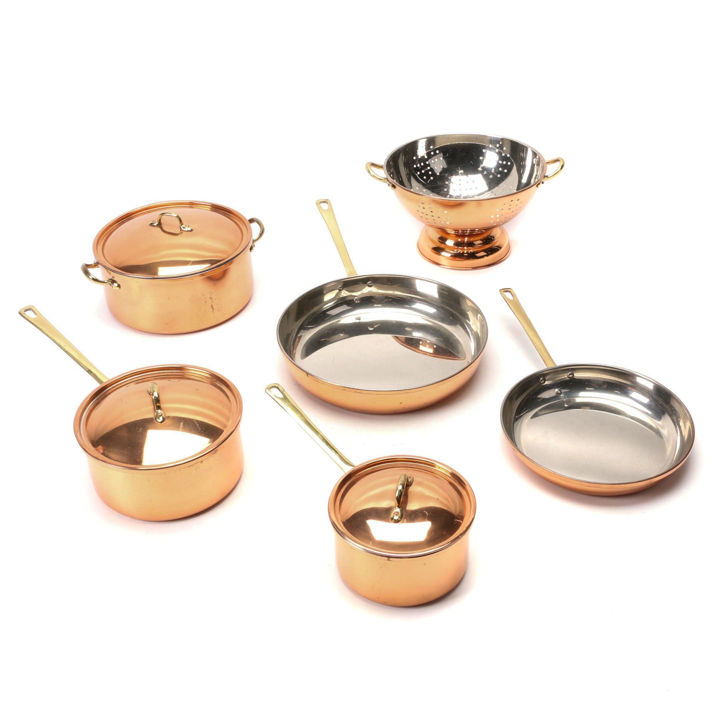 Old Dutch International Copper Clad Pots and Pans and Douro Copper Colander