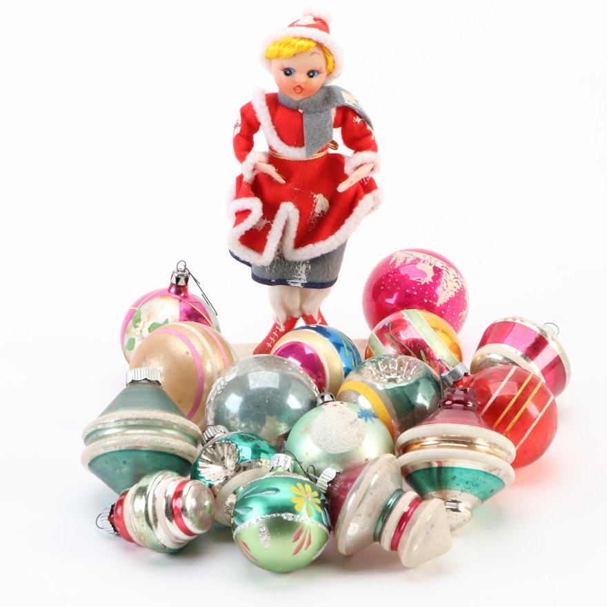 Christmas Tree Glass Ornaments with Resin Girl Skater