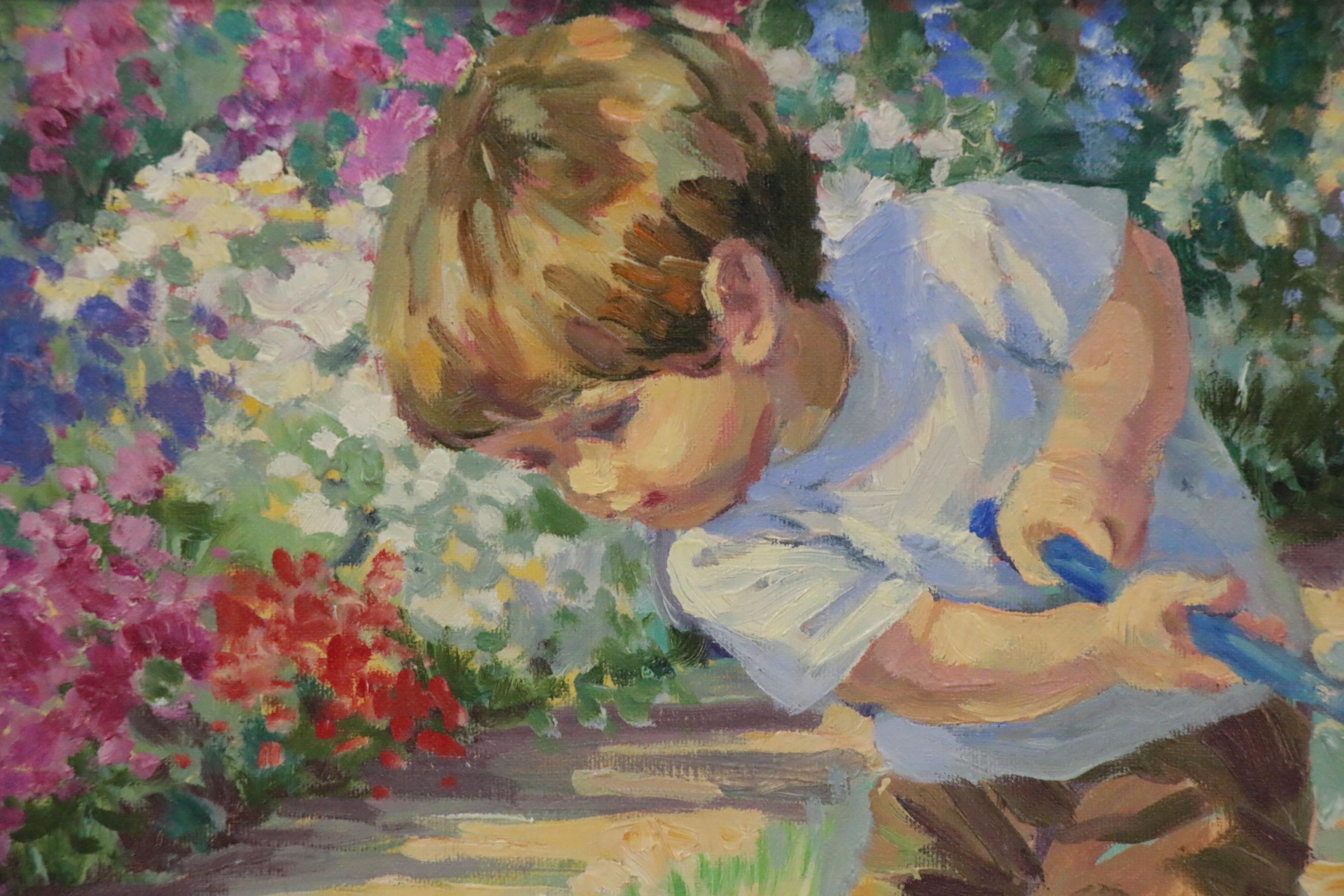 Corinne Hartley Oil Painting of Young Boy Golfing