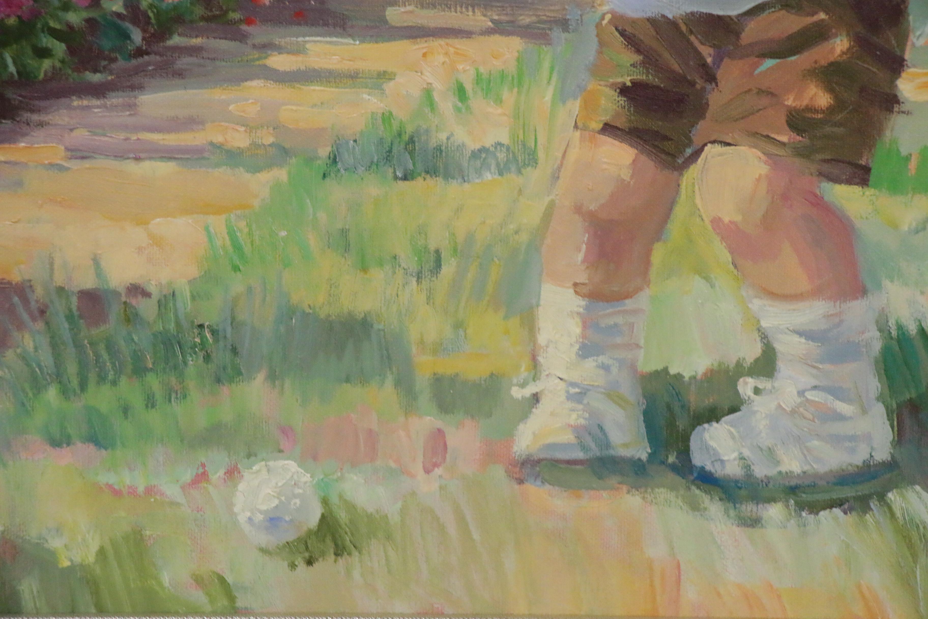 Corinne Hartley Oil Painting of Young Boy Golfing
