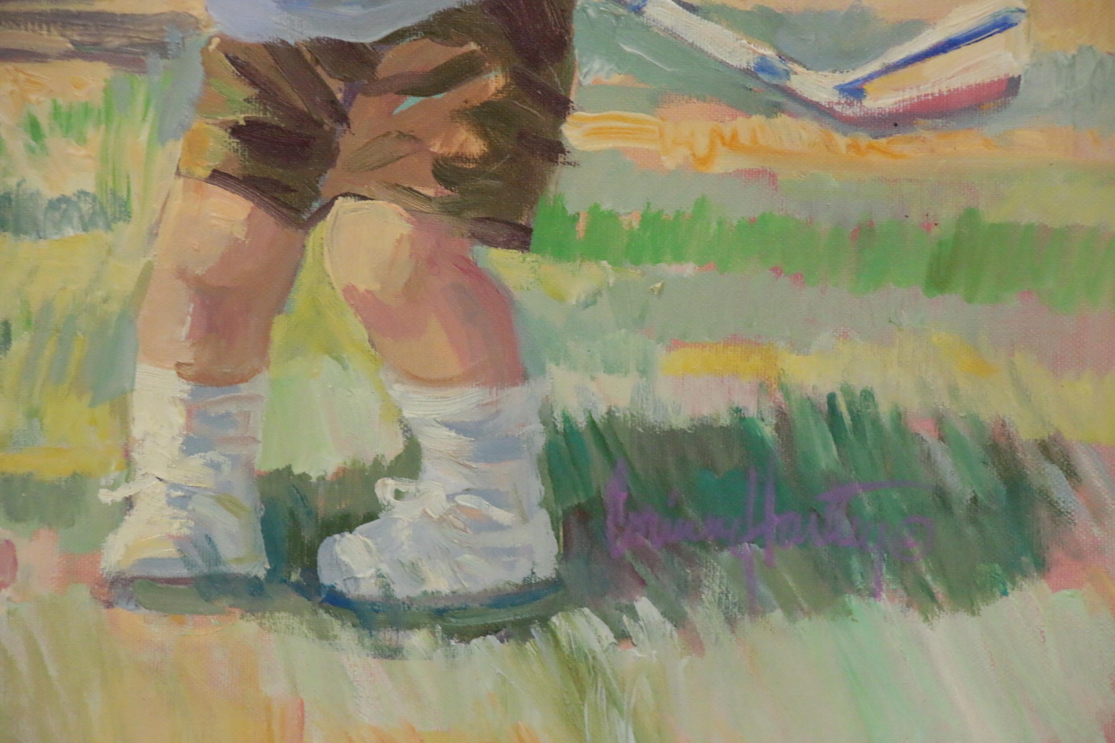 Corinne Hartley Oil Painting of Young Boy Golfing