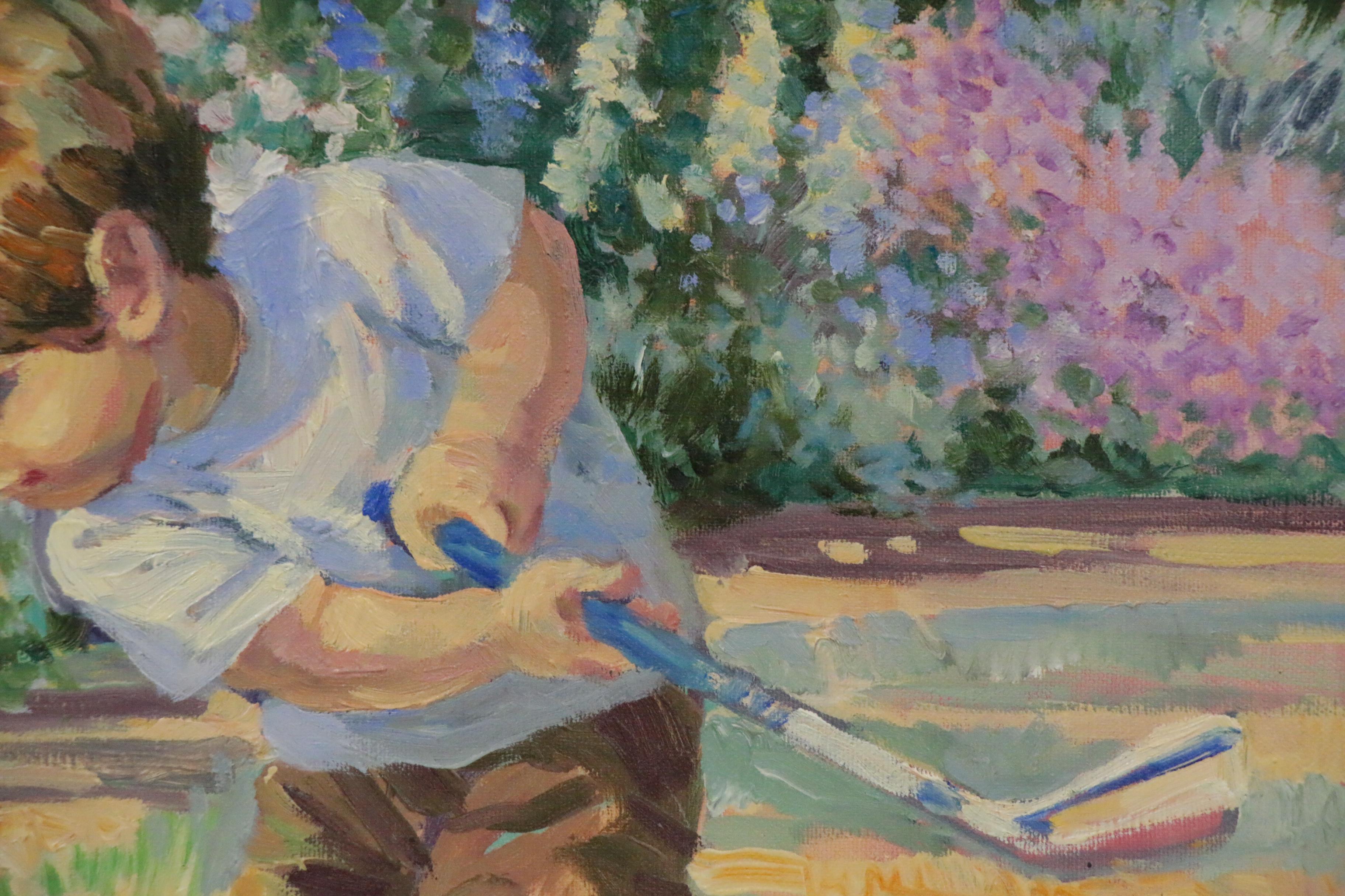 Corinne Hartley Oil Painting of Young Boy Golfing