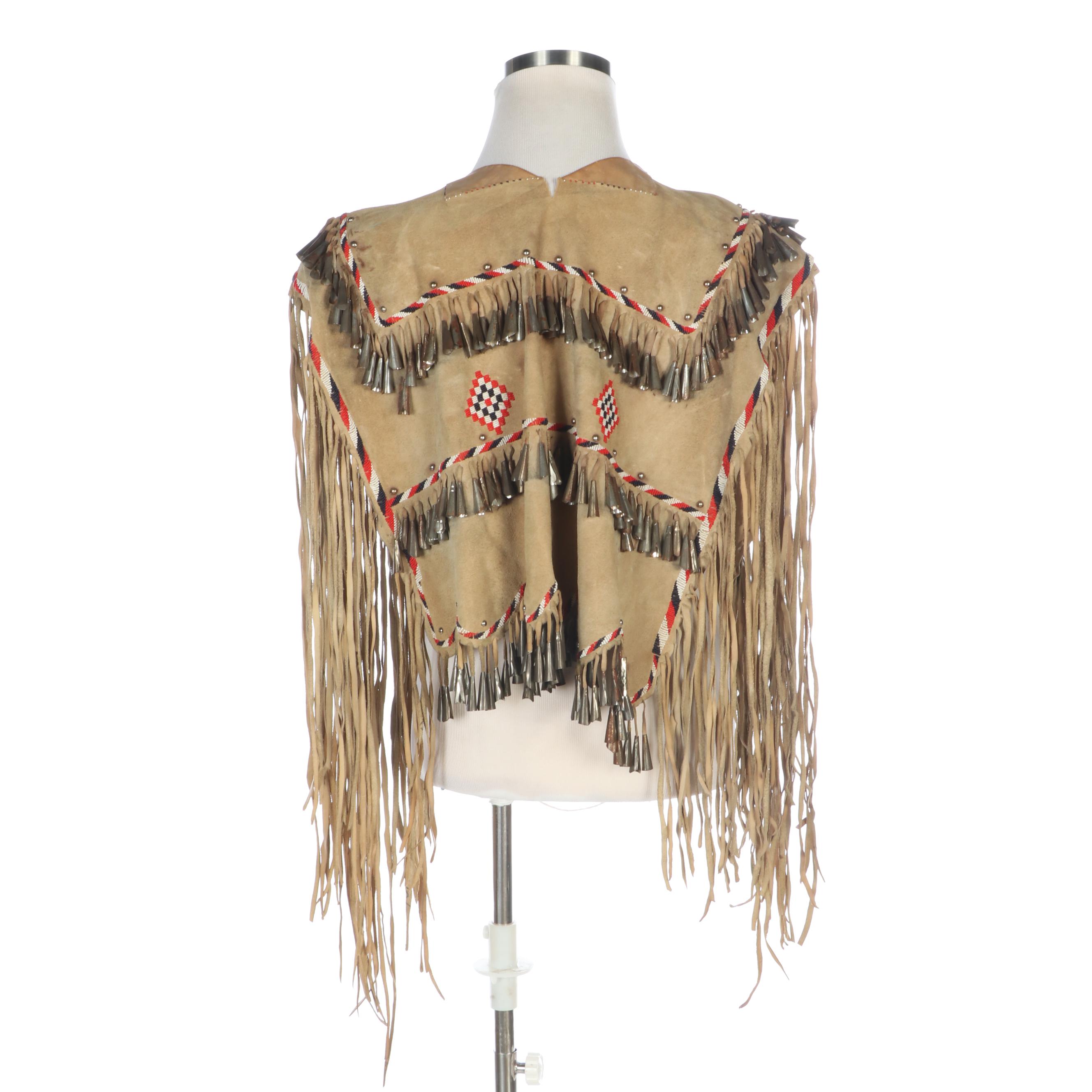 Native American Style Buckskin Jingle Cone and Beaded Poncho